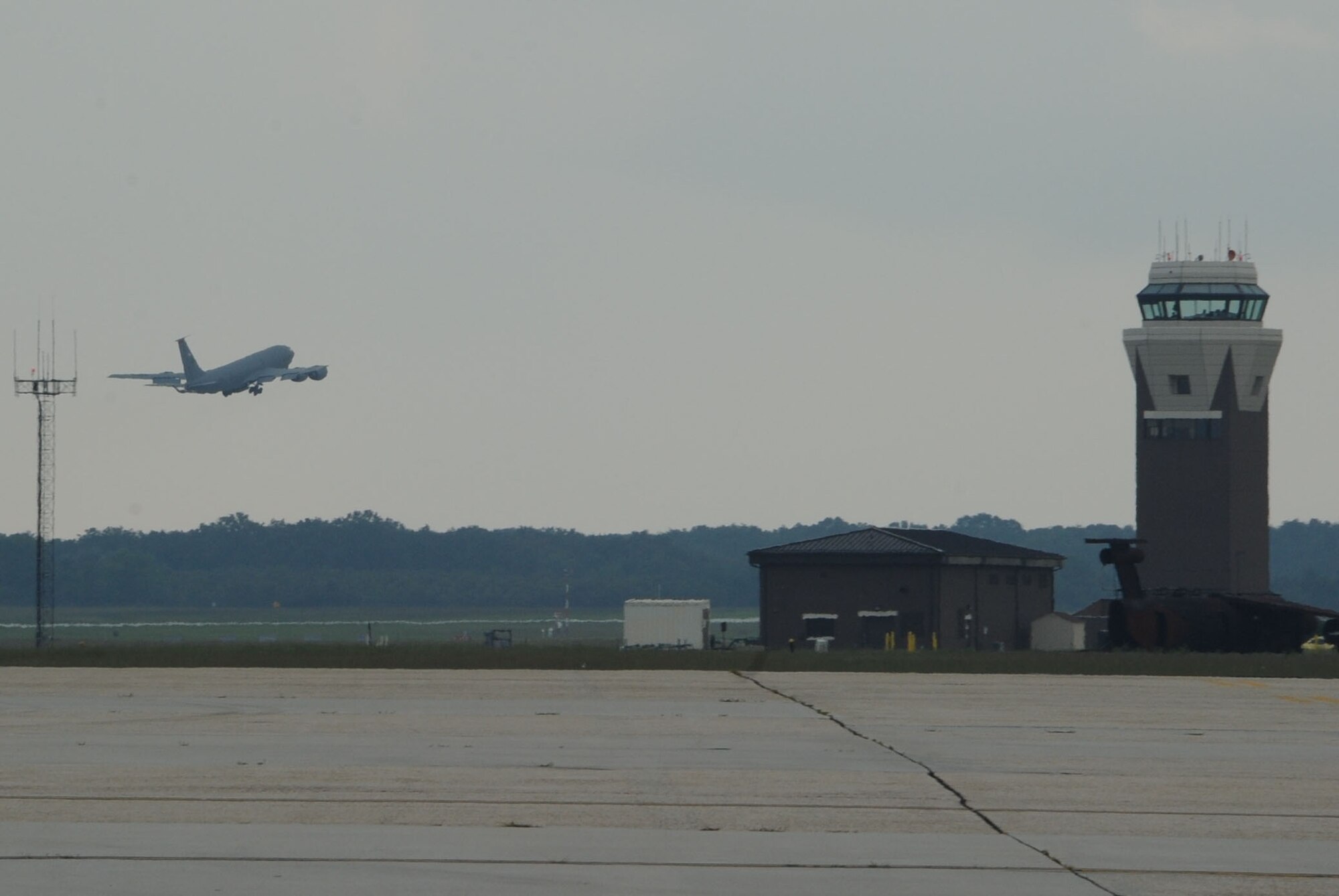 Aircraft from the 305th Air Mobility Wing take off to Grand Forks Air Force Base, N.D., Aug. 26, 2011, in preperation of Hurricane Irene. All JB MDL aircraft are being evacuated to Air Force Base's around the country. (U.S. Air Force photo by Airman 1st Class Dennis Sloan/Released)