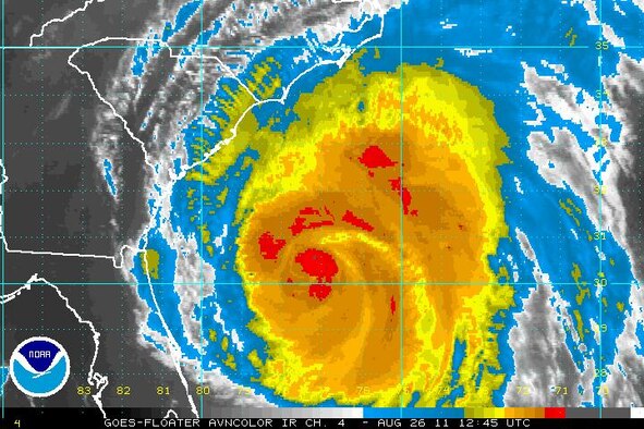 Satellite imagery of Hurricane Irene on Aug. 26, 2011. (Courtesy of U.S. National Oceanic and Atmospheric Administration)