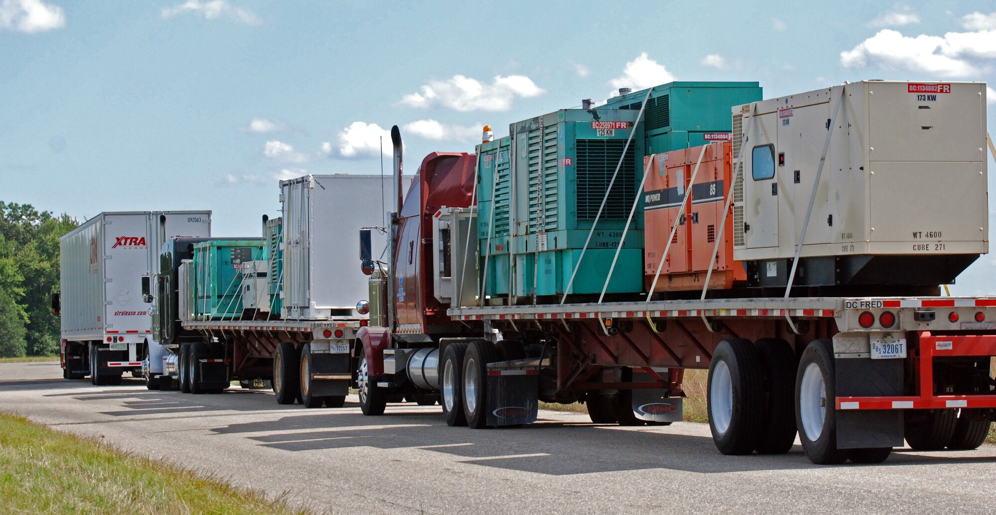 Sixty-one trailers loaded with bottled water, generators, tarps, food, and other emergency supplies arrived at Westover Air Reserve Base Aug. 26 and 27 as Westover partnered with the Federal Emergency Management Agency in preparation for Hurricane Irene, which hit New England Sunday, Aug. 28. In addition, all but two of Westover Air Reserve Base’s C-5 aircraft were evacuated Aug. 26 - 27 to bases in Florida, Delaware and Ohio, in preparation for Hurricane Irene. (US Air Force photo/SrA. Kelly Galloway)