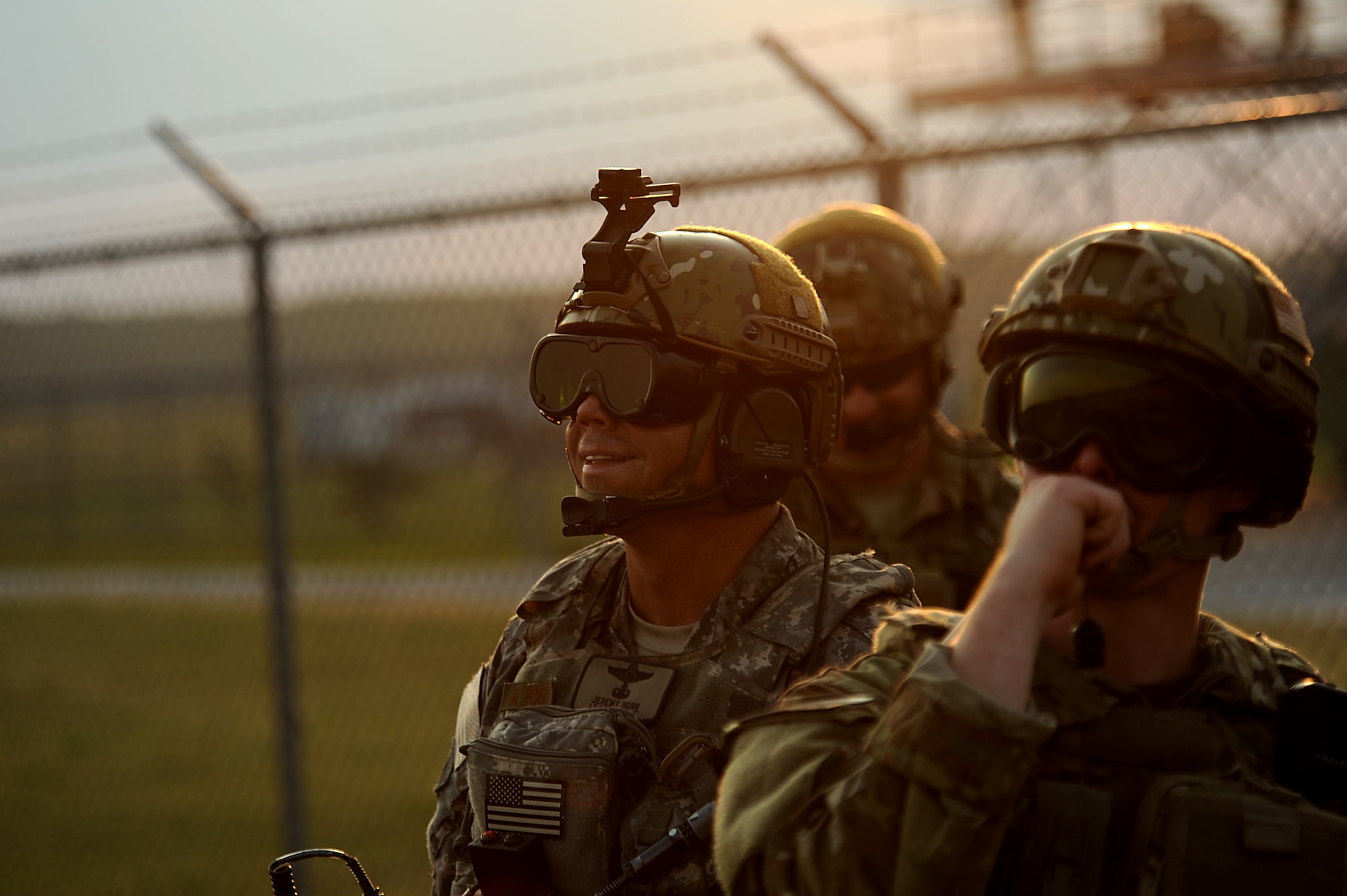 Tactical Air Control Party (TACP)  Airmen attached to the 165th Air Support Operations Squadron, Brunswick, GA coordinate close air support with an F-18 flying over Townsend Range on August 16, 2011 during a three day field exercise in Brunswick, GA. The exercise is the final phase of their 45 day training class "Project 175" where they will bring everything they have learned throughout the course and apply it to this scenario earning them their five level. During exercises, contingencies, or actual war, the Air Support Operations mission is to provide meteorological support and deploy with, advise, and assist the ground force commander in planning, requesting, coordinating and controlling close air support, tactical air reconnaissance, and tactical airlift.