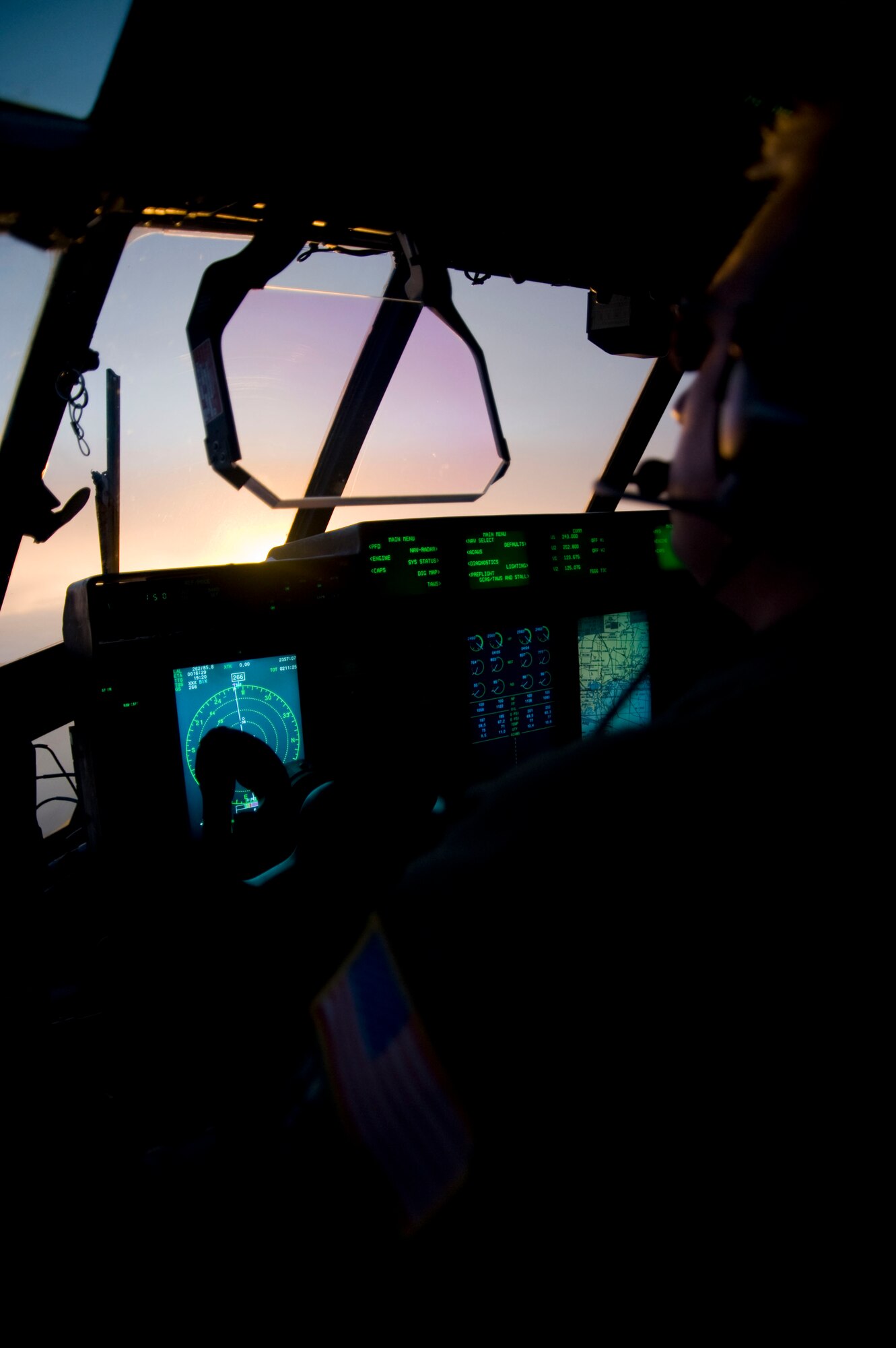 Maj. Shane Devlin enjoys the sunset as he returns home from a reconnaissance mission into the eye of Hurricane Irene Aug. 25. Devlin is a pilot with the 53rd Weather Reconnaissance Squadron and served as mission commander for the flight.