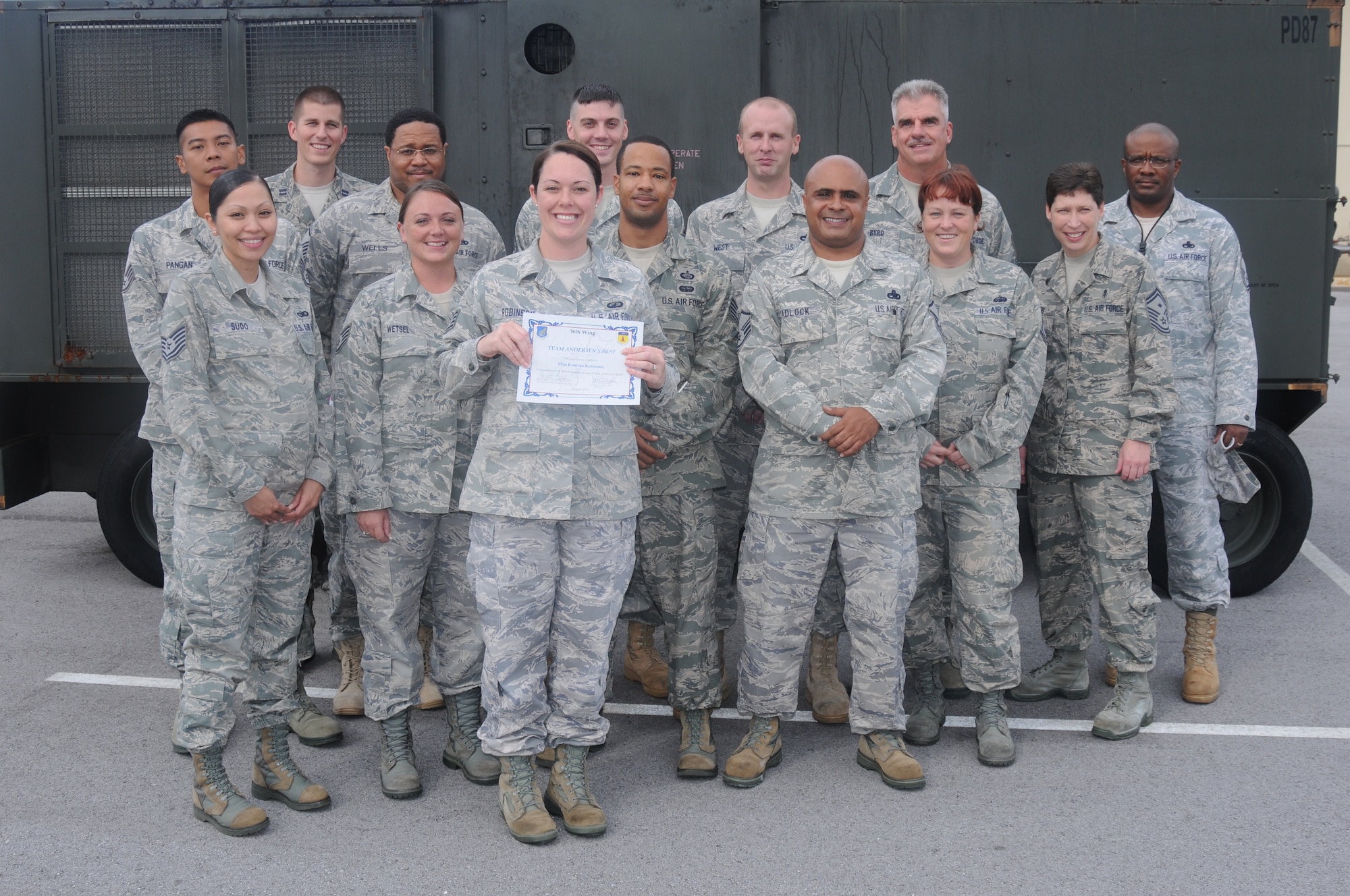 Staff Sgt. Kristina Robinson, 36th Maintenance Group resource advisor, was awarded Team Andersen's Best here, Aug. 25. (U.S. Air Force photo/ Senior Airman Carlin Leslie)