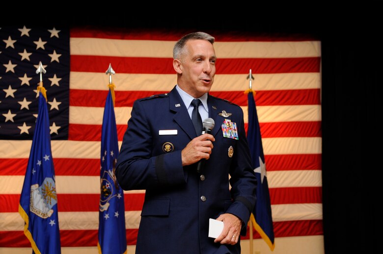 VANDENBERG AIR FORCE BASE, Calif. – Brig. Gen. Thomas F. Gould, the 14th Air Force vice commander, speaks during his promotion ceremony at the Pacific Coast Club here Friday, Aug. 26, 2011. (U.S. Air Force photo/Senior Airman Lael Huss)