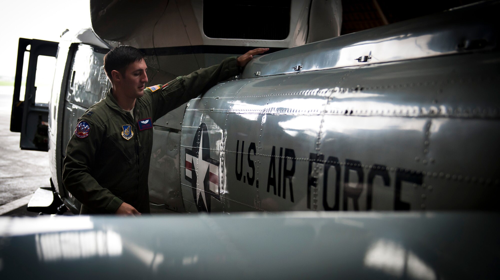 YOKOTA AIR BASE, Japan -- Capt. Nicholas Ringo, 459th Airlift Squadron co-pilot, performs pre-flight checks on a UH-1N Iroquois Aug. 21, 2011, at Yokota Air Base, Japan. (U.S. Air Force photo/Staff Sgt. Samuel Morse)