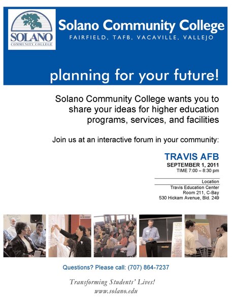 TRAVIS AIR FORCE BASE, Calif. -- Solano College Educational Master Plan Community Forum at Travis. (U.S. Air Force courtesy photo)
