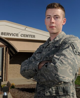 MOUNTAIN HOME AIR FORCE BASE, Idaho – Airman 1st Class Phillip Manwaring serves as a 366th Contracting Squadron contracting specialist, contract administrator, and was selected as the squadron’s Warrior of the Week. (U.S. Air Force photo by Senior Airman Angelina Drake)