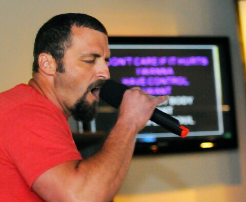 Anthony Allen sings "Creep". He placed 2nd in a Robins' Idol preliminary competition Aug. 25. U. S. Air Force photo by Sue Sapp