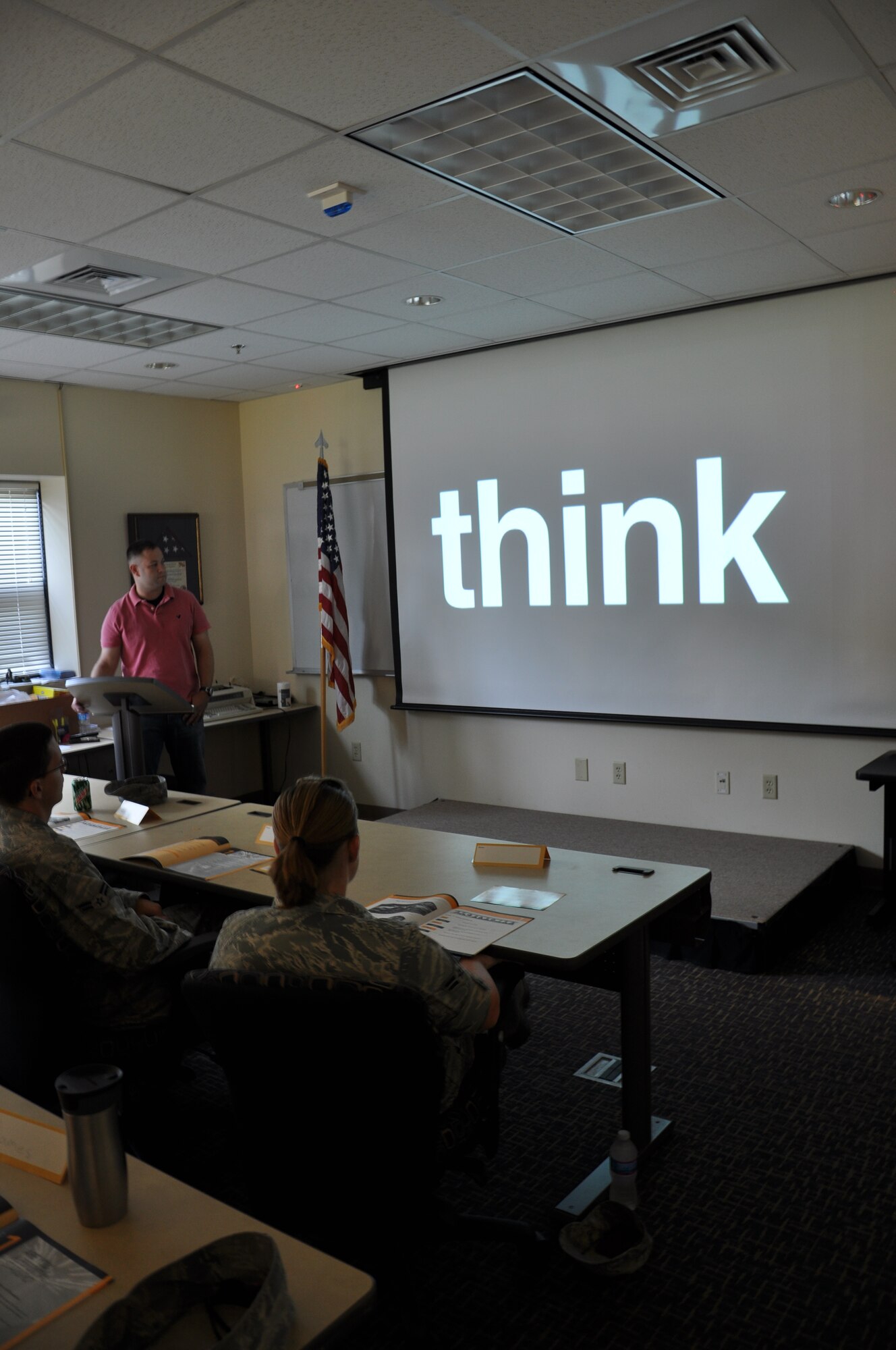 Staff Sgt. Anthony Altomare speaks with Airmen during the Alive at 25 course at Seymour Johnson Air Force base Aug. 24, 2011. Altomare encourages them to think about their actions and pay attention to their surroundings while driving. The Airmen that participated in this course were informed of driving statistics that affect their age group. Altomare is a ground safety technician at Shaw Air Force Base, S.C., and a native of Lisbon, Ohio. (U.S. Air Force photo by Airman 1st Class Mariah Tolbert/Released)