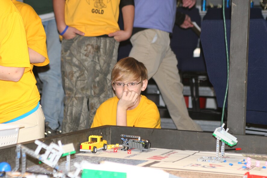 South Middle School student Jacob Luthi watches his team’s robot perform tasks at the FIRST LEGO League robotics competition held Nov. 19 at East Middle School in Tullahoma. (Photo by Andrea Stephens)