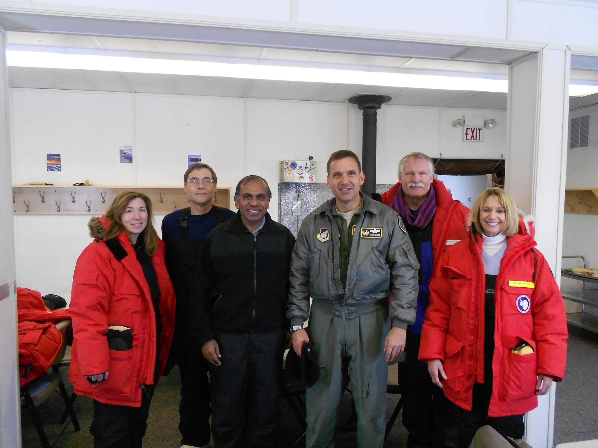 McMURDO STATION, Antarctica--Lt Gen Ted Kresge, Commander, Joint Task Force-Support Forces Antarctica (JTF-SFA), stands with Dr Subra Suresh, Director, National Science Foundation, third from left, and other senior officials during an unexpected meeting at McMurdo Station on November 20. JTF-SFA, through Operation Deep Freeze, provides support to the NSF, which manages the United States Antarctic Program.