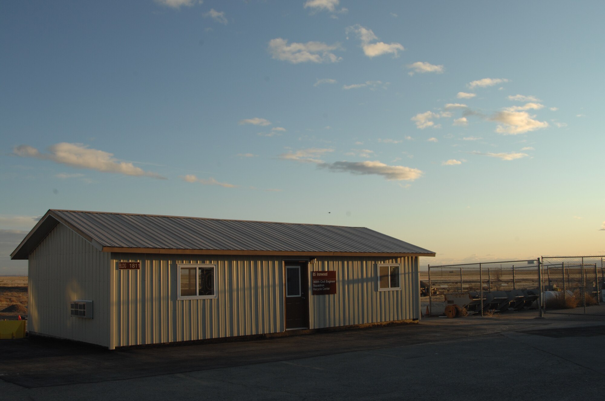 The 366th Civil Engineering Squadron designed and constructed a new 800 square feet recycle center building saving approximately $49,000 at Mountain Home Air Force Base, Idaho. This new facility opened Nov. 30, 2011. (U.S. Air Force photo by Senior Airman Benjamin Sutton)