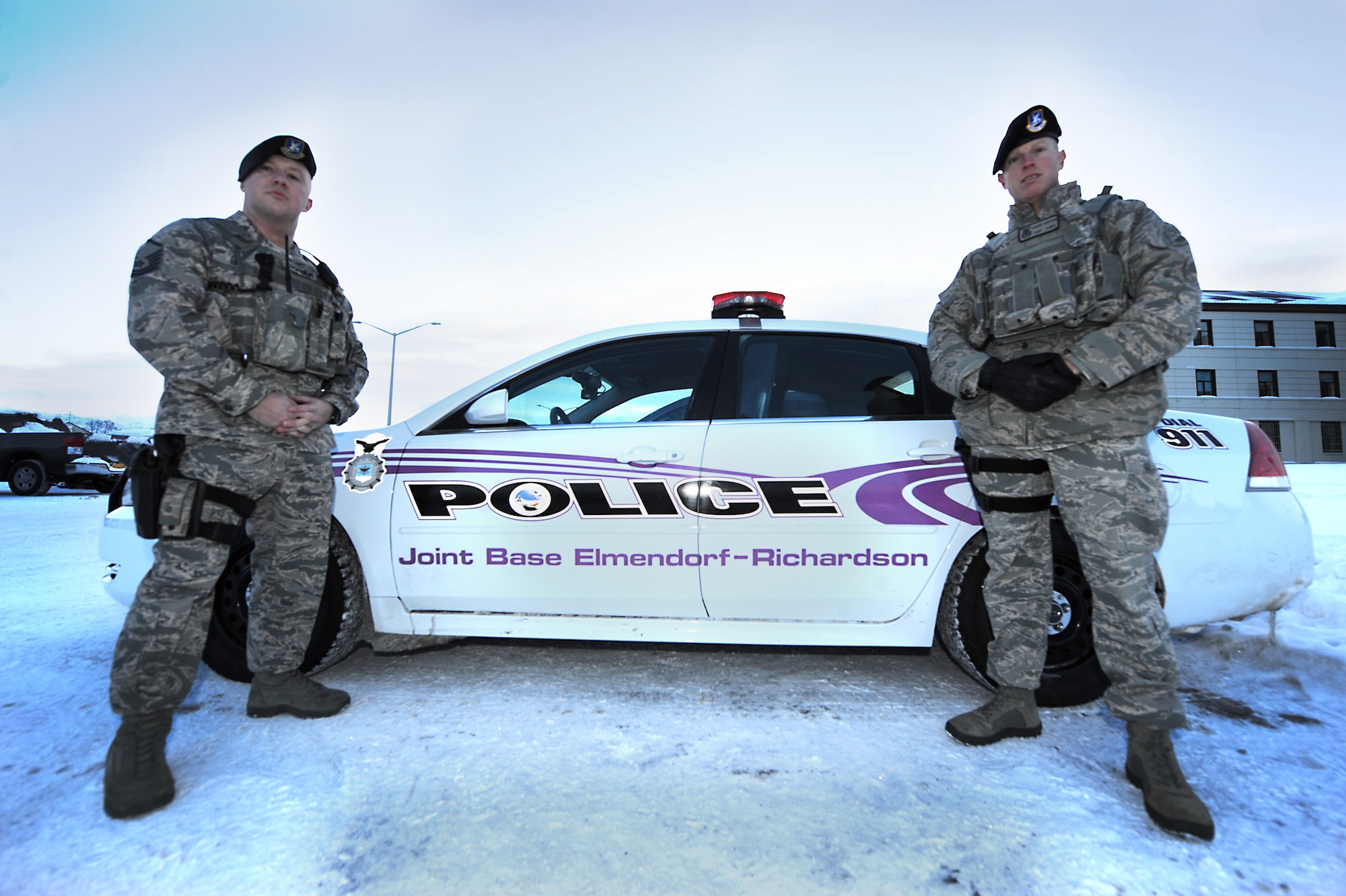 JOINT BASE ELMENDORF-RICHARDSON, Alaska -- Master Sgt. Landon Branch, left, and Technical Sgt. Jarod Cappon pose for a photo after receiving the outstanding Security Forces for the Pacific Air Forces 2011 annual awards. Arctic defenders earned four of the 12 awards, sweeping the NCO awards and two of three civilian awards. Not shown, Jeremiah Hamilton and Ismael Trevizo received the outstanding Security Forces flight-level employee (U.S. Air Force photo/Staff Sgt. Cynthia Spalding)