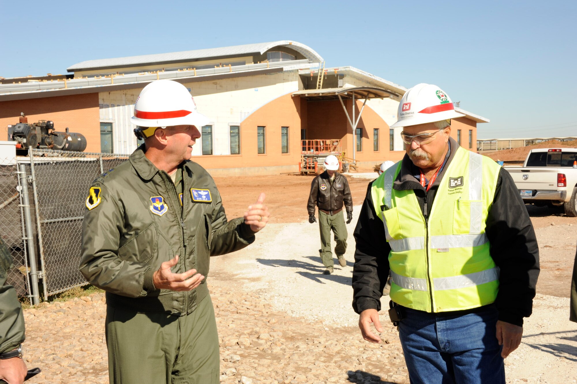 Maj. Gen. Mark Solo tours the construction site for the new operations group facility for the 80th Flying Training Wing at Sheppard Air Force Base, Nov. 30. (U.S. Air Force photo/Danny Webb)

