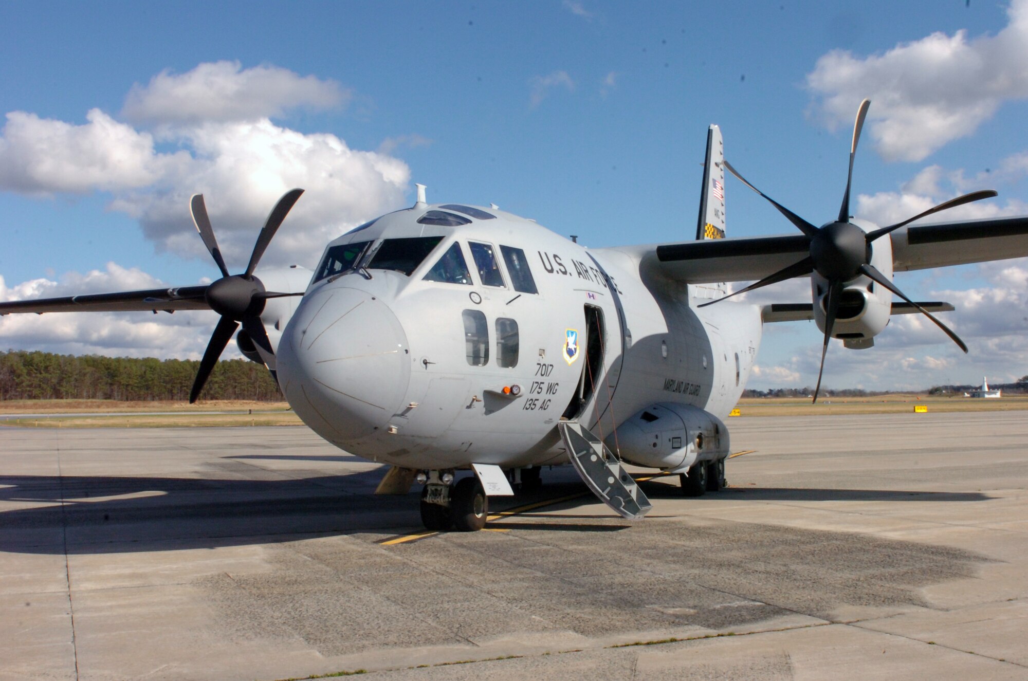 The Maryland Air National Guard performed a tactical training mission and conducted a static display of the C-27J ‘Spartan’ at the Wicomico Regional Airport in Salisbury, Md. Nov. 30. (National Guard Photo By 2nd Lt. Jessica Donnelly/RELEASED)

