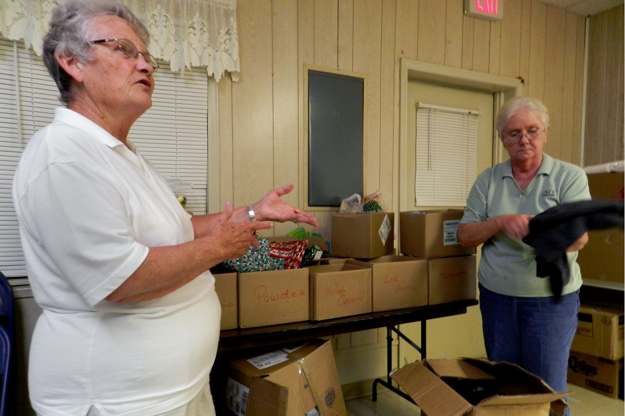 Cynthia Shortt, left, and Nancy Spangler are both part of the Disabled American Veterans Gamecock Unit 5 Auxiliary, who have been donating items to veterans at the Dorn VA Medical Center for the past 10 years during the holiday period. This year, the chapter donated 60 sweatsuits, underclothes, socks, and T-shirts for the use of indigent patients at Dorn. They also assembled 50 ?goodie bags? with assorted toiletries, puzzle book, pens, games and slippers to be given to vets as Dorn sees the need. The group spent $1,000 to purchase some of the items and the remainder were donated by members.



