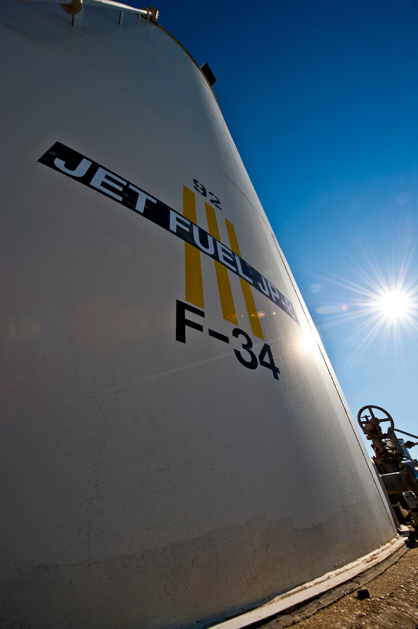 Fuel tank 92 holds approximately 200,000 gallons of the Air Force’s jet fuel, JP-8.  Fuel is housed in these bulk-size storage tanks before being delivered to various aircraft at Eglin Air Force Base, Fla.   (U.S. Air Force photo/Samuel King Jr.)