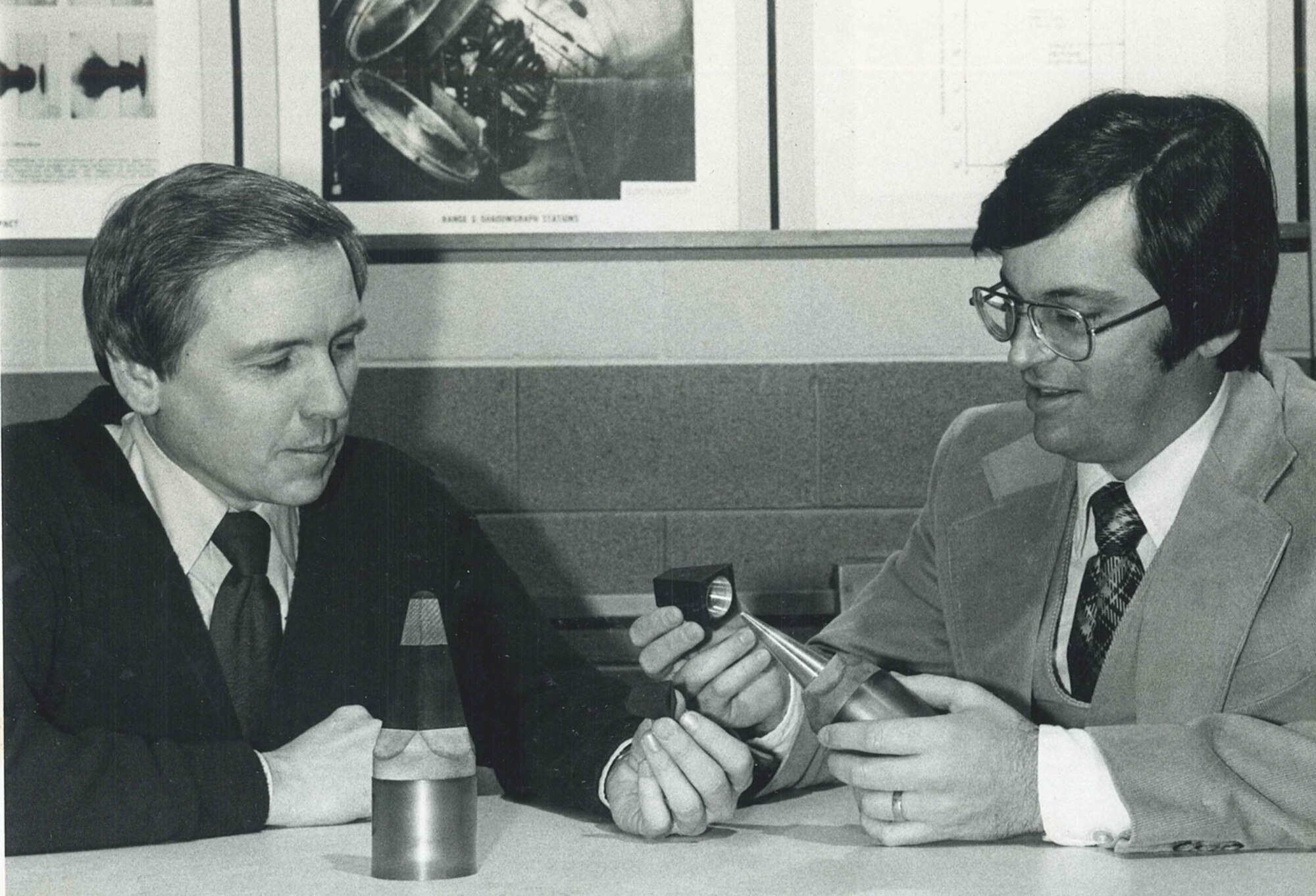Jack Dewitt and J.Y. Parker with a Range/Track G heat shield model in 1978. (Photo provided)