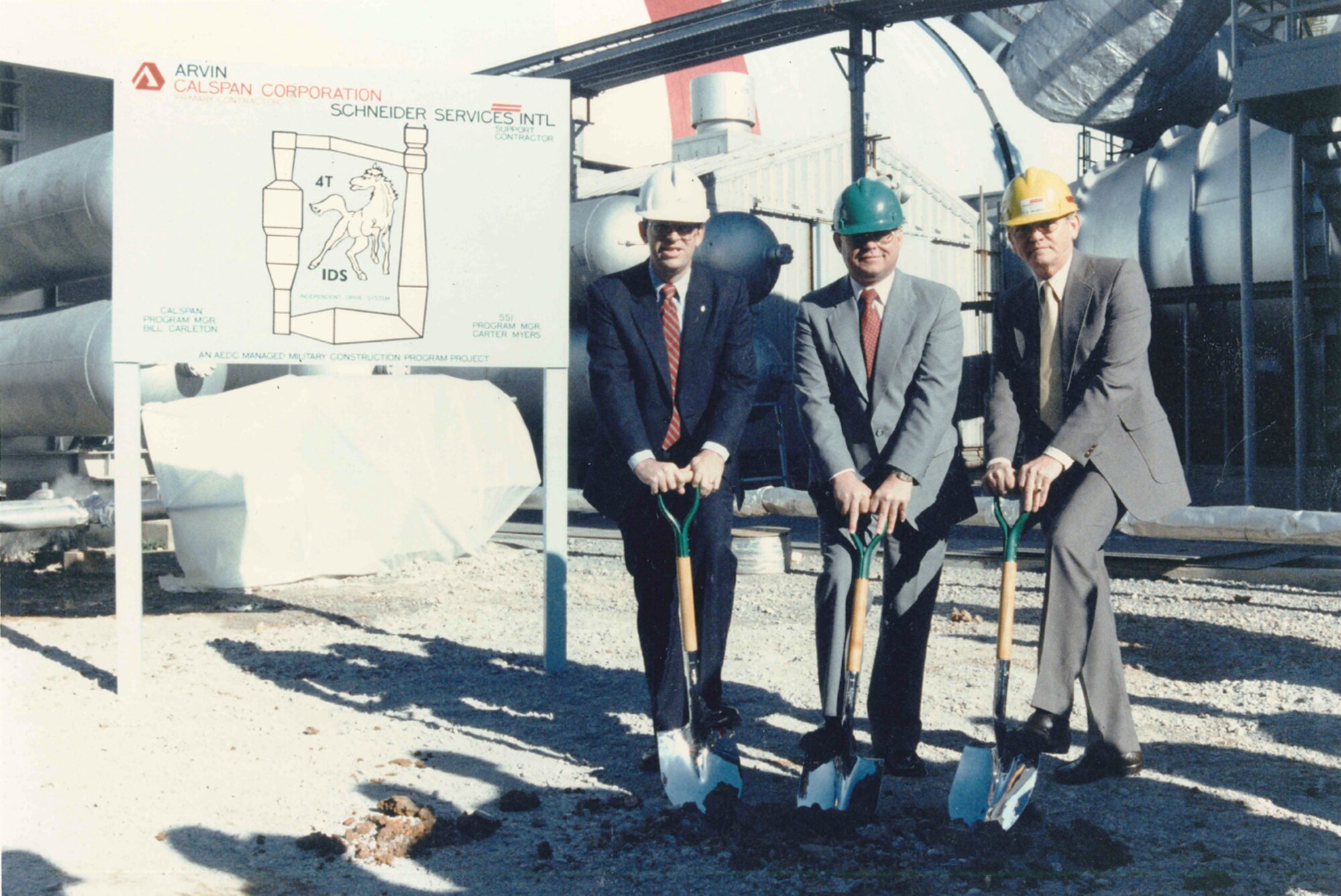 J.Y. Parker, Frank Jackson and J.C. Murphy at the ground breaking for the 4T independent drive system (IDS). (Photo provided)