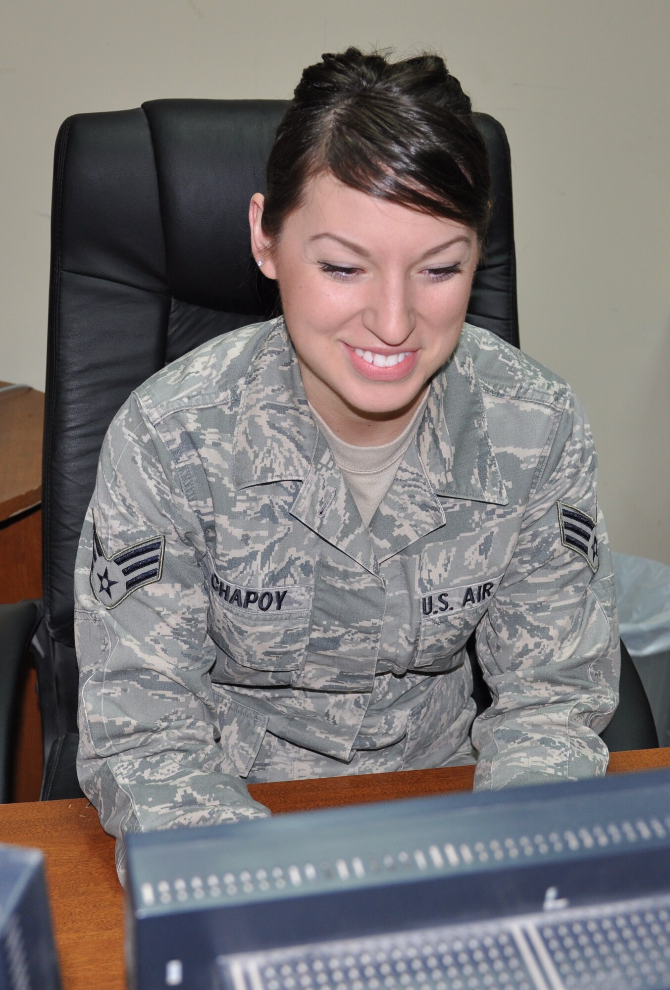 Senior Airman Laurie Chapoy is deployed from the 19th Operations Group, Little Rock Air Force Base, Ark. (U.S. Air Force photo by Senior Airman Rachelle Elsea)
