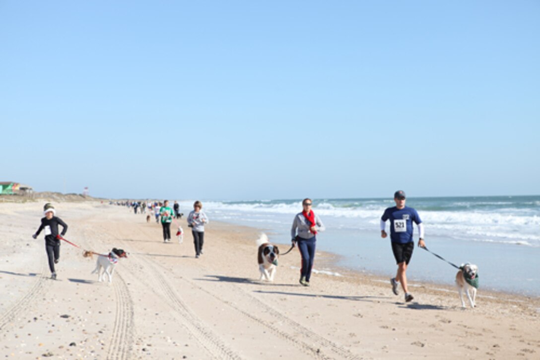 Service members, friends and families make their way down Onslow Beach in a one-mile long convoy during the 2nd annual Sandy Paws Fun Run at Onslow Beach aboard Marine Corps Base Camp Lejeune, Dec. 3. ::r::::n::::r::::n::