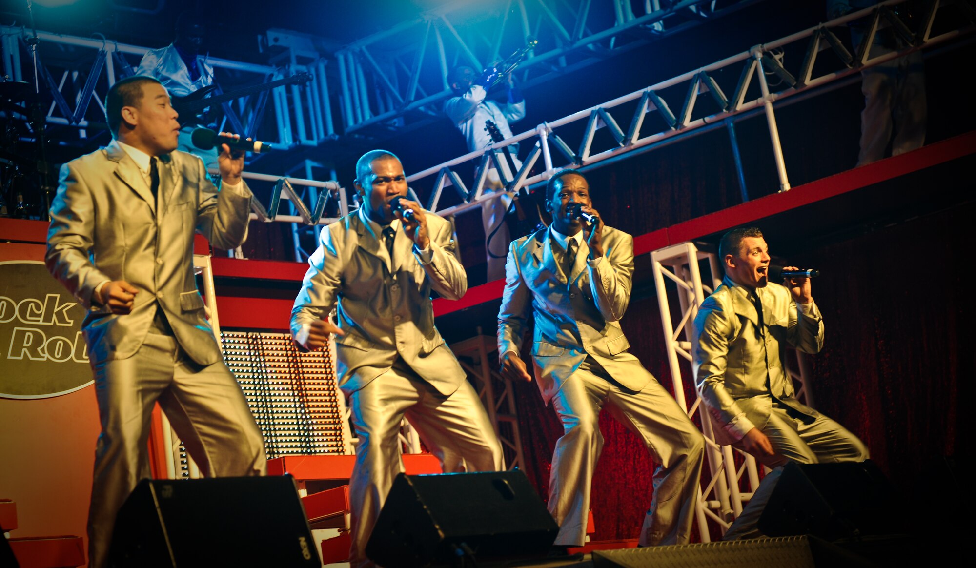 Tops in Blue performs at Freedom Tower on Joint Base Pearl Harbor-Hickam, Hawaii, Dec. 2. In the past decade, Tops in Blue was among the first entertainment groups to travel into Afghanistan, Uzebikstan, Pakistan, Qatar and Kyrgyzstan to raise the morale of the troops. (U.S. Air Force Photo/Senior Airman Lauren Main)