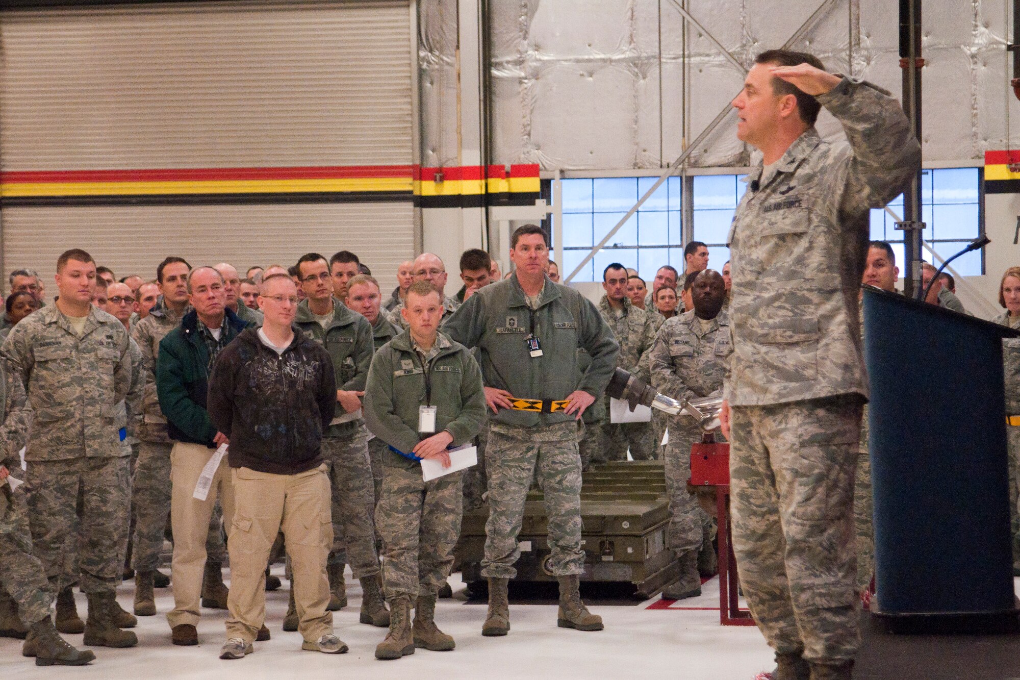 Col. Keith Knudson, 419th Fighter Wing Commander, held a commander’s call today for the wing’s nearly 1,100 Airmen, lauding their individual and collective successes in 2011. 

In the past year, more than 150 wing personnel deployed in support of contingency operations and an additional 150 new Reserve Airmen joined the 419th FW ranks. Two of the wing’s top performers were named best across 10th Air Force and Team Hill; TSgt Ronald Beard, of the Security Forces Squadron (NCO category) and Senior Airman Sterling Broadhead, 67th Aerial Port Squadron (Airman category). Nine others garnered Air Force Reserve Command-level awards.

The wing also completed an intensive Operational Readiness Inspection, several additional unit-level inspections and seven audits. 

This weekend marks the one-year anniversary of Knudson taking the reigns as 419th FW commander.