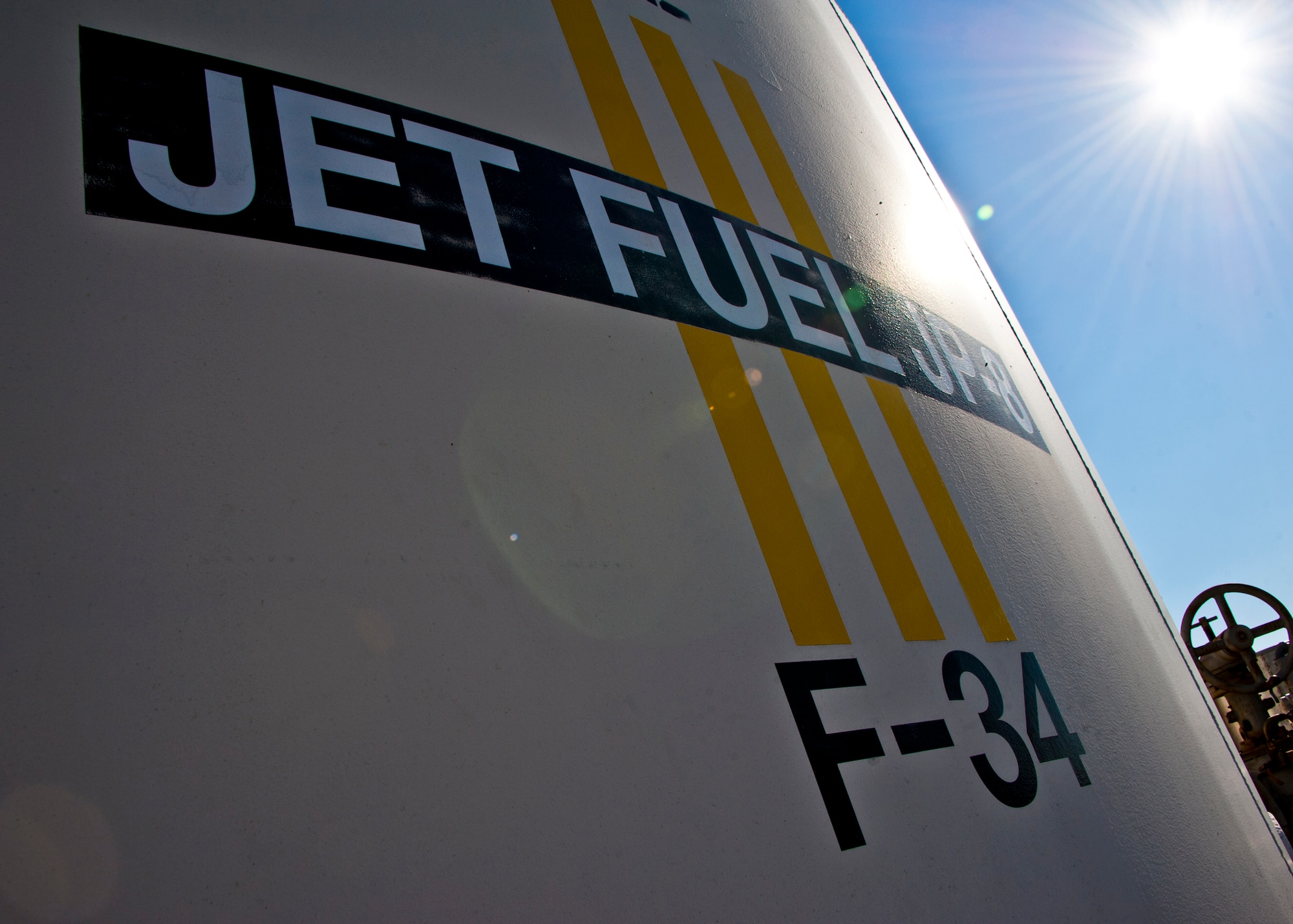 Fuel tank 92 holds approximately 200,000 gallons of the Air Force’s jet fuel, JP-8. Fuel is housed in these bulk-size storage tanks before being delivered to various aircraft at Eglin Air Force Base, Fla. (U.S. Air Force photo/Samuel King Jr.)