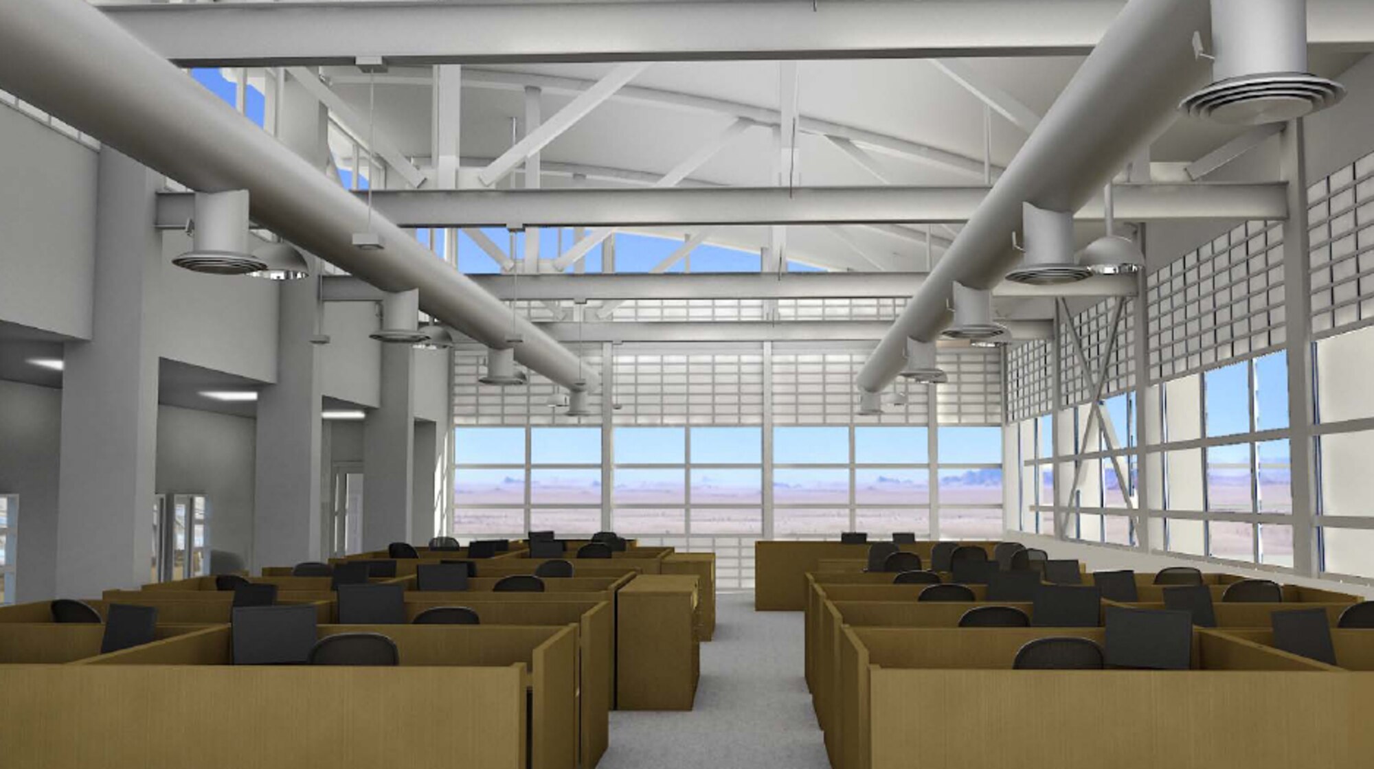 A light and airy office environment will be featured in the new Facilities Support Center to be built at NASA's Dryden Flight Research Center at Edwards. (NASA graphic)