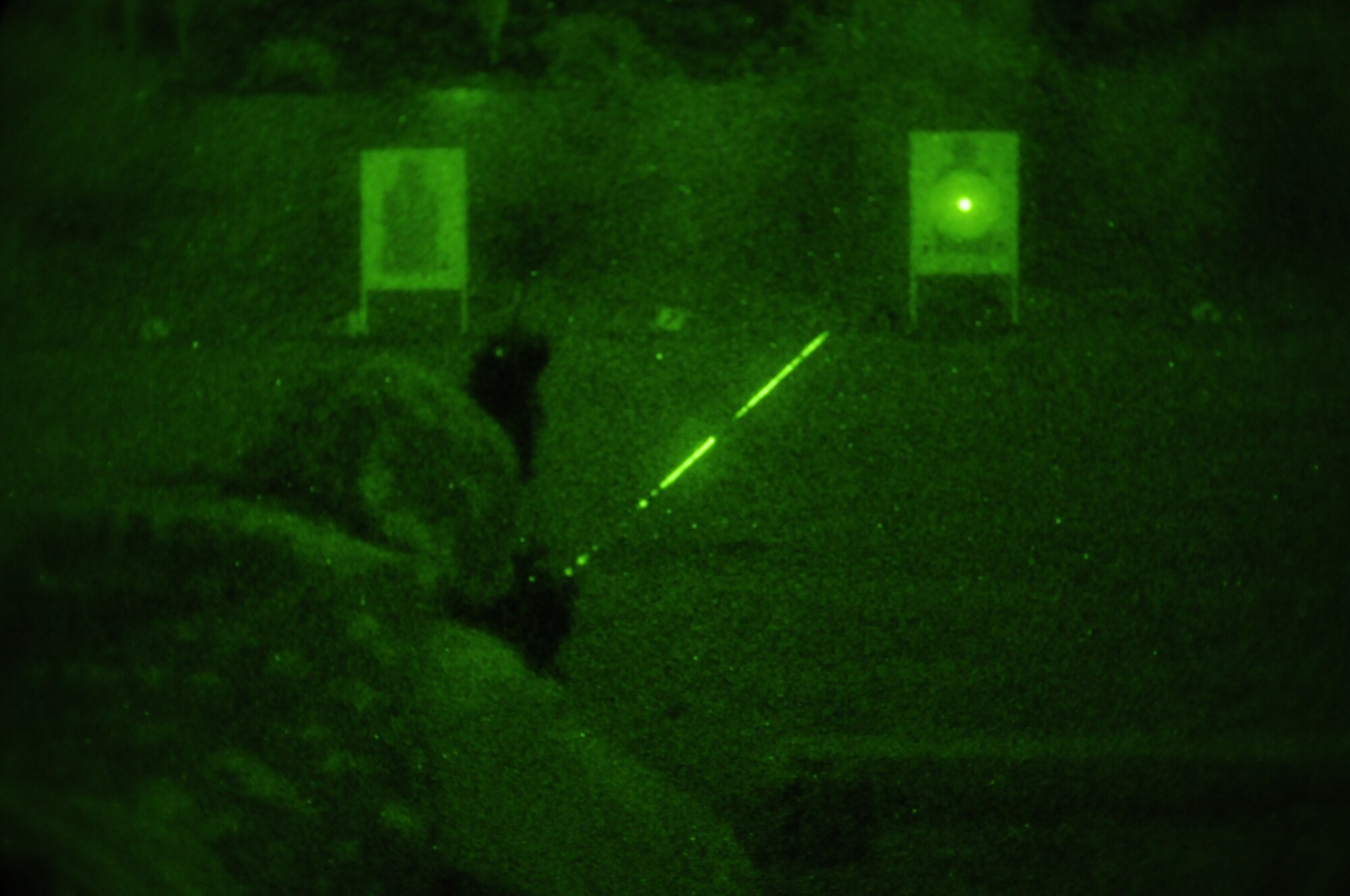 Members of the 161st Security Forces Squadron participate in weapons qualification Dec. 5, 2011, at the National Guard training range in Florence, Ariz. Beginning Dec. 1, 2011, all Airmen are required to qualify in a new rifle course. Security forces is one of the career fields in which members must undergo night firing qualification. (U.S. Air Force photo/Tech. Sgt. Susan Gladstein)
