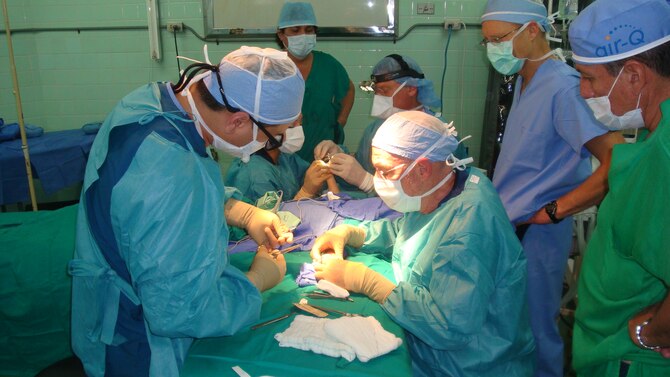 A group of volunteers prepare for surgery during a medical mission to Ecuador sponsored by the Judith Lombeida Medical Foundation. The foundation has made 10 mission trips to Ecuador, the most recent being a dental mission in November. The foundation is funded by private donations, the Combined Federal Campaign, and an annual golf tournament at the U.S. Air Force Academy. (Courtesy photo)