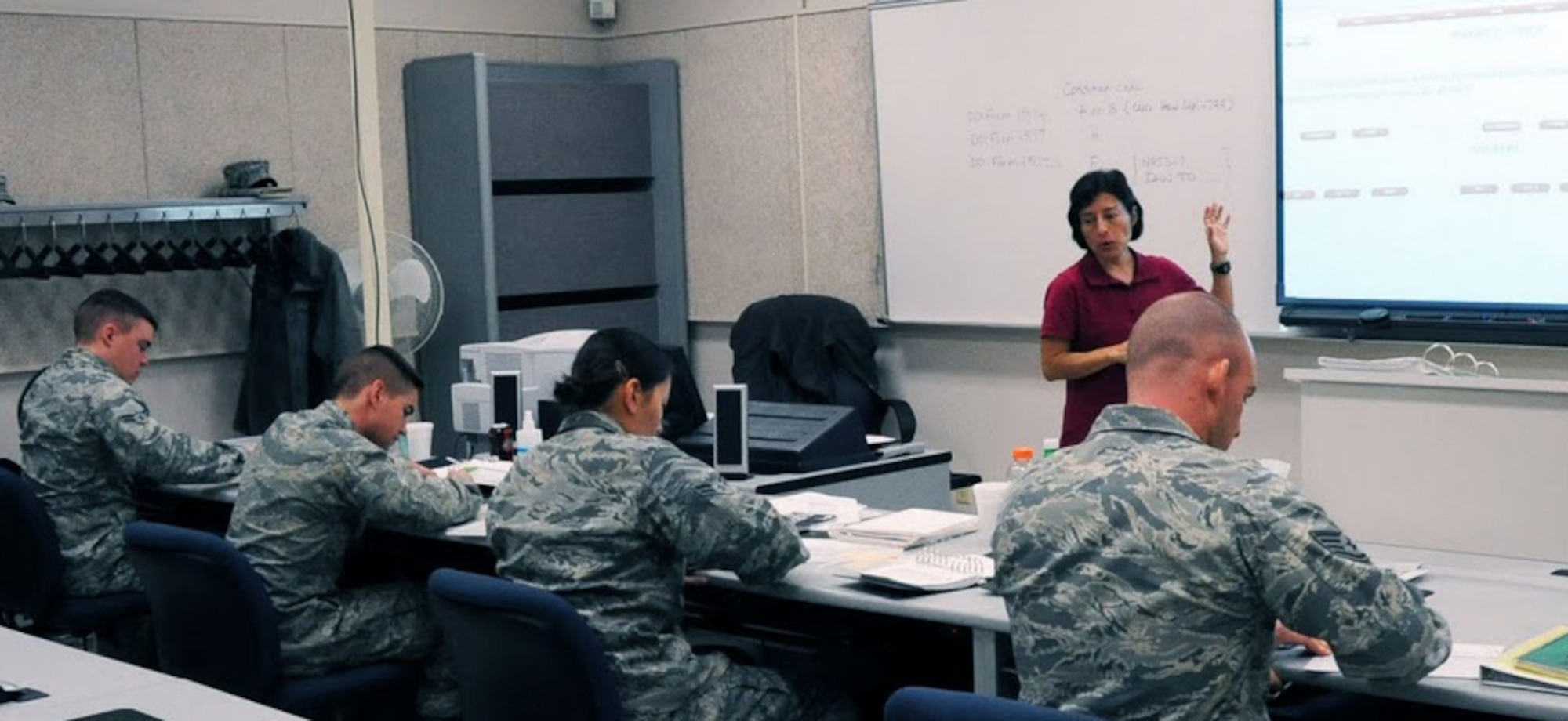 Students from the 365th Training Squadron at Sheppard AFB, Texas take notes in class during technical training on Dec 1, 2011. The Airmen are in the Avionics Attack Control Systems apprentice course. (U.S. Air Force photo/Josh Wilson)