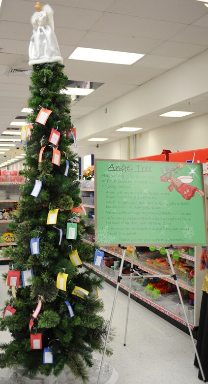 The Langley  Angel Tree is displayed in Exchange lobby, at Langley Air Force Base, Va., Dec. 5, 2011. The tree helps provide gifts for children in need; gifts need to be turned in by Dec. 15. (U.S. Air Force photo by Airman 1st Class Teresa Cleveland/Released)