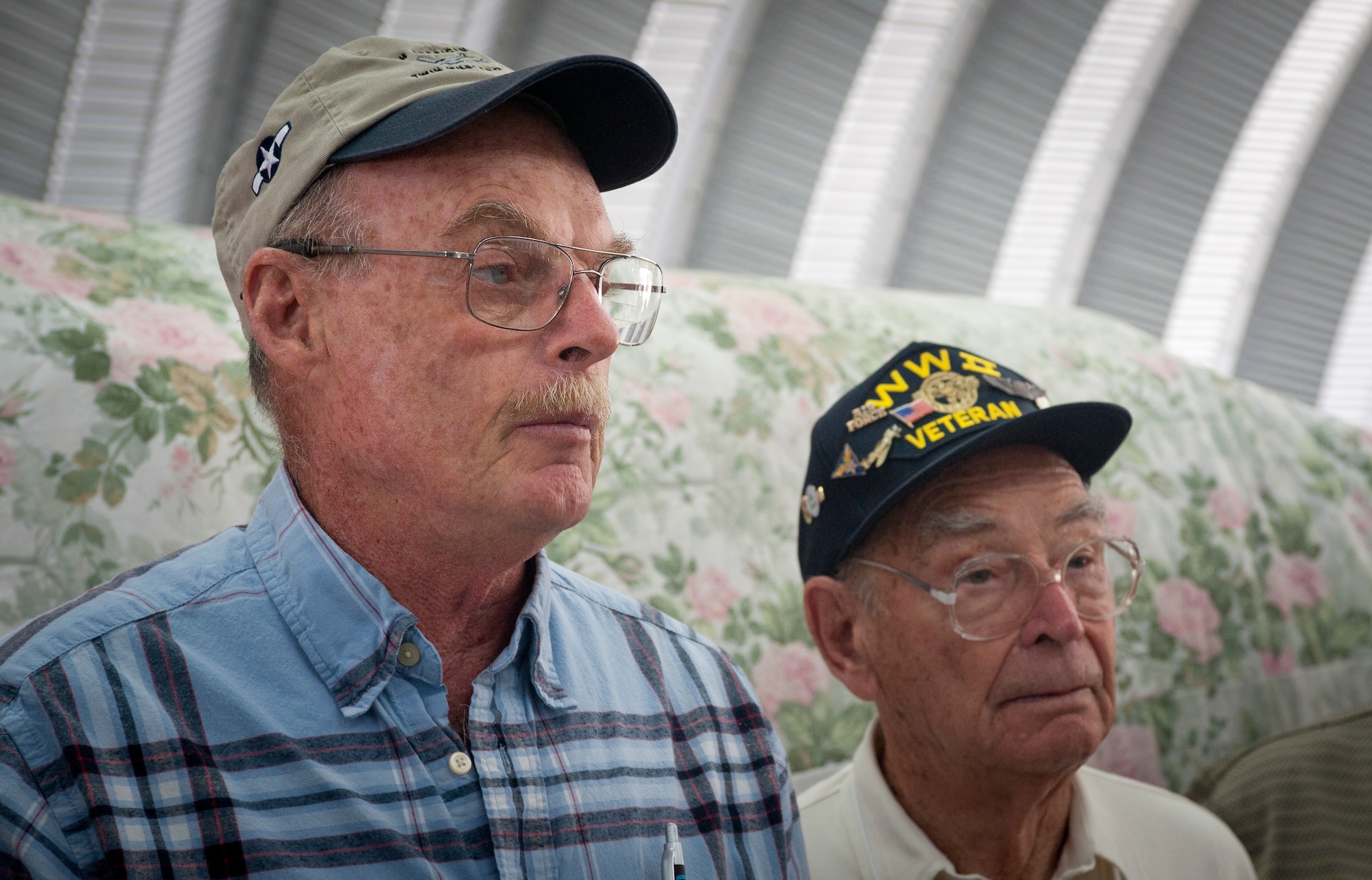 Tom Reilly, owner of the B-25 Group, talks to World War II veterans about his latest project to restore an XP-82 Twin Mustang in Douglas, Ga., Oct. 18, 2011. The P-82 was designed to escort B-29 Superfortress bombers during WWII but the war ended before production was complete. (U.S. Air Force photo by Airman 1st Class Jarrod Grammel/Released)

