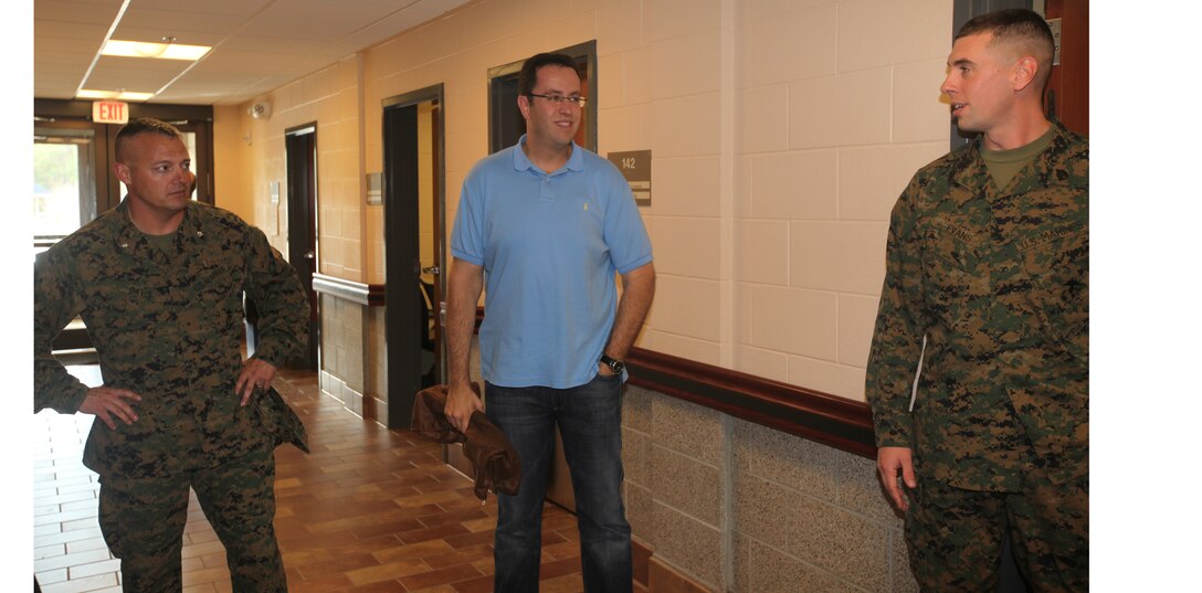 Jared Fogle, the spokesman of Subway restaurants speaks to Marines at Wounded Warrior Battalion-East on Marine Corps Base Camp Lejeune Dec. 7. The spokesman lost 240 lbs. due to his famous diet.  (Official U.S. Marine Corps Photo by Pfc. Jackeline M. Perez Rivera)