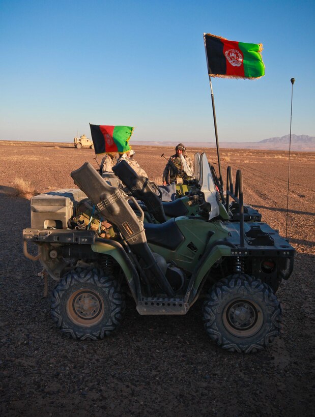 All Terrain vehicles were staged and ready to go for Operation Eagle Hunt.  The policemen of 1st Kandak, 6th Zone, Afghan Border Police, spent the night in the middle of the desert near the Afghanistan border alongside the Marines and sailors of Border Advisor Team 1.  The operation provided an opportunity for Afghan National Security Forces to lead the entire operation, while the Marines merely provided logistical support and mentoring as necessary.