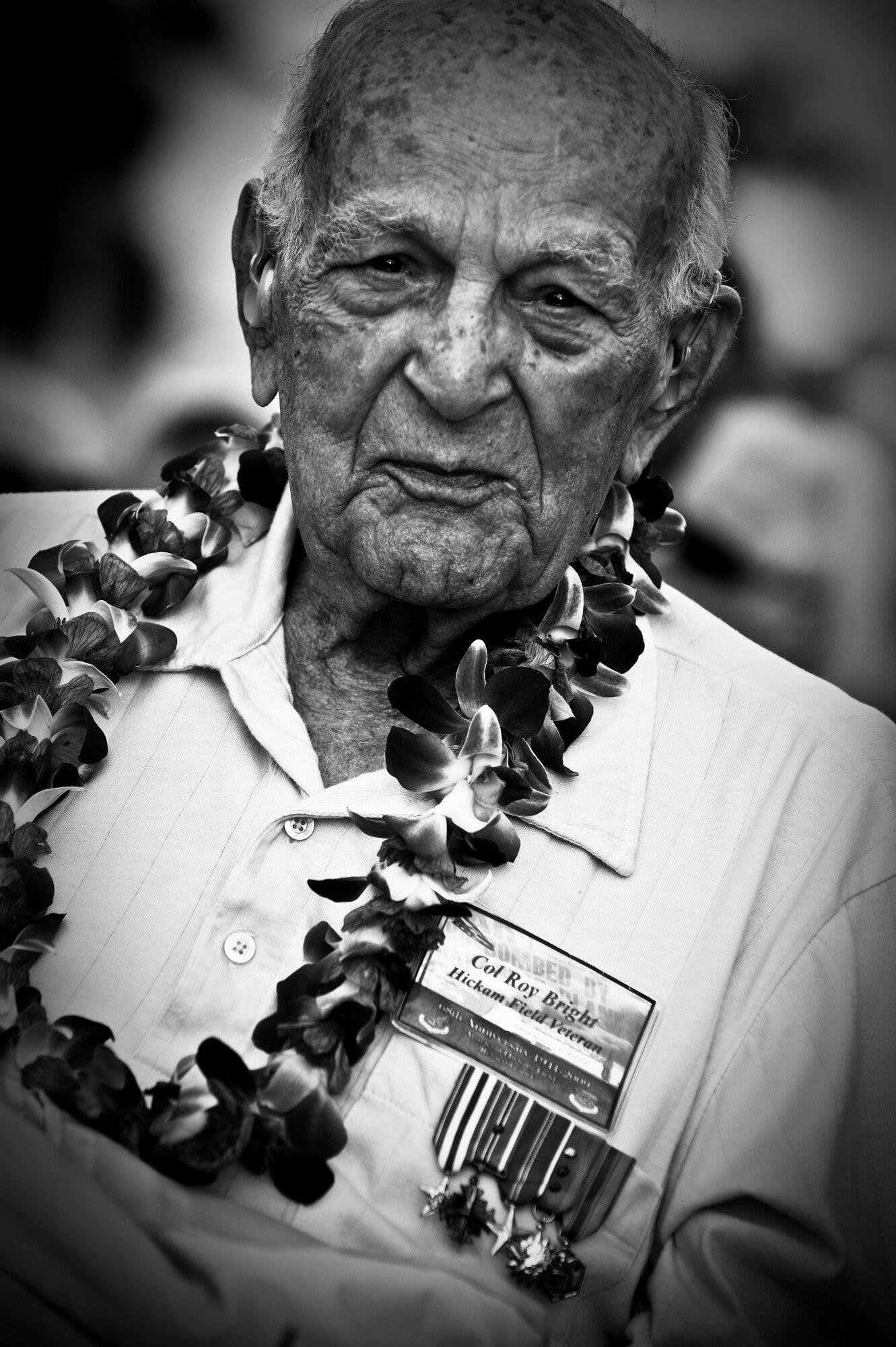 Col. Roy Bright attends the 70th Anniversary Remembrance Ceremony of the attacks on Hickam Field, now Joint Base Pearl Harbor-Hickam, Hawaii, Dec. 7. (U.S. Air Force photo/Senior Airman Lauren Main)
