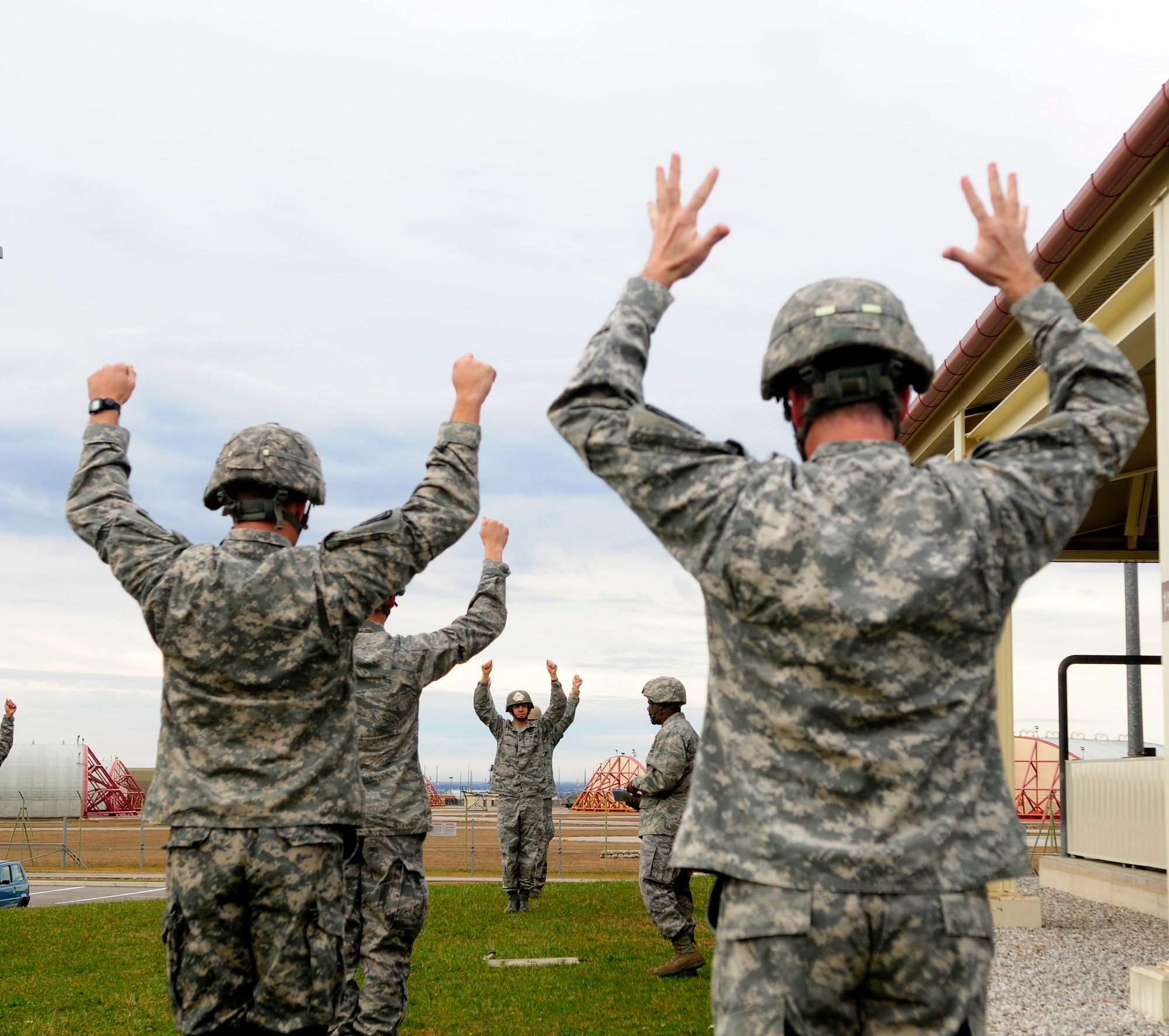 Soldiers with the 173rd Airborne Brigade Combat Team participate in sustained training Dec.6 at Aviano Air Base, Italy. The 173rd Airborne Brigade participated in an airborne operation with the 8th Air Support Operations Squadron. (U.S. Air Force photo/Airman 1st Class Briana Jones) 
