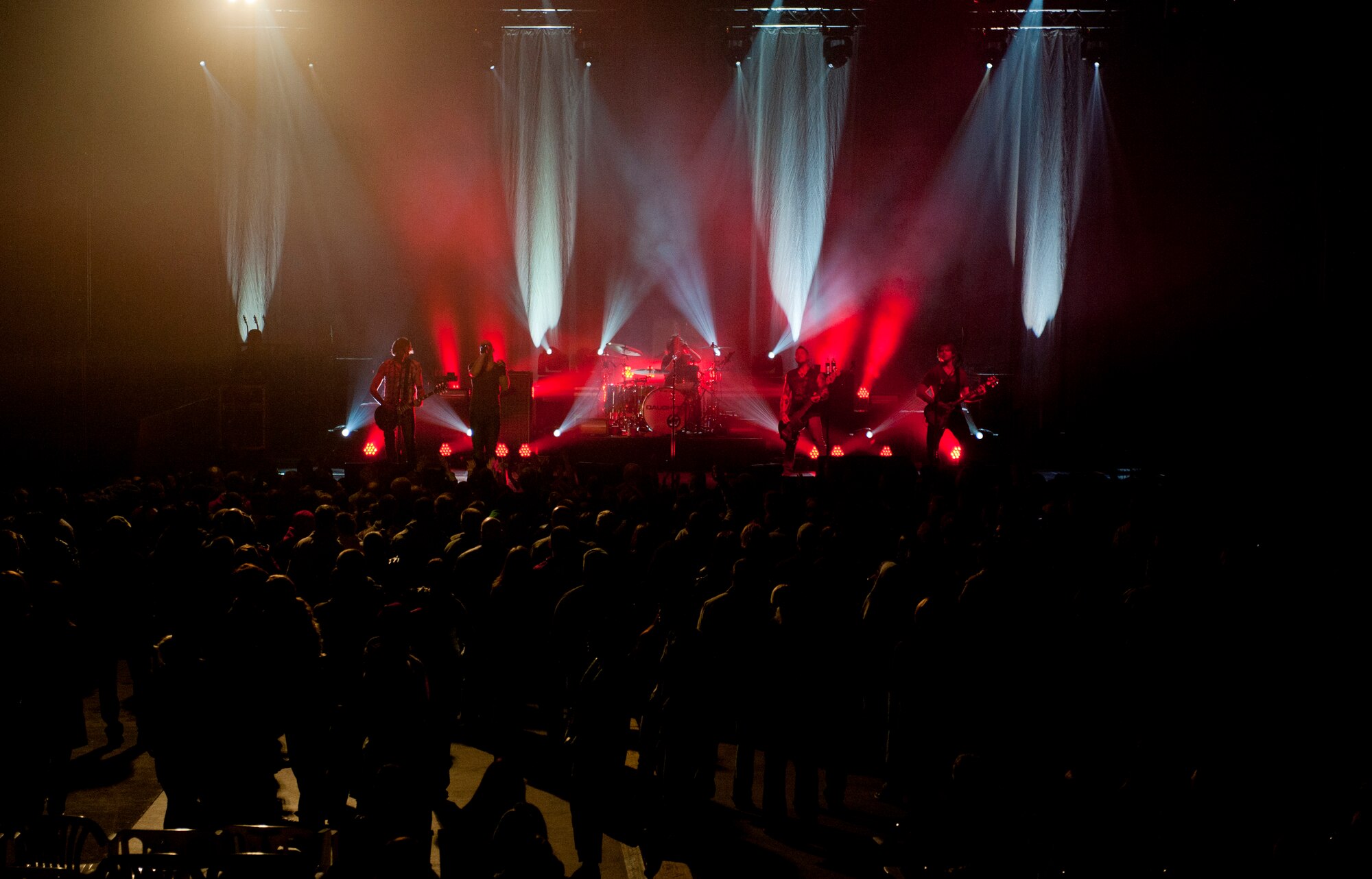The band Daughtry plays for Airmen and their families during an Operation Seasons Greetings Tour for Troops Dec. 6, 2011, at Incirlik Air Base, Turkey. The OSG is a 13-day, six-concert tour through Southwest Asia and Europe. (U.S. Air Force photo by Senior Airman Anthony Sanchelli/Released)
