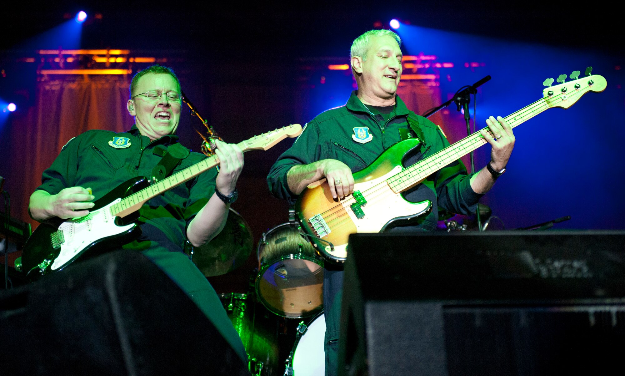 Members of Reserve Generation, Band of the U.S. Air Force Reserve, plays as the opening band for Daughtry and comedian Gabriel "Fluffy" Iglesias during an Operation Seasons Greetings Tour for Troops Dec. 6, 2011, at Incirlik Air Base, Turkey. The OSG is a 13-day, six-concert tour through Southwest Asia and Europe. (U.S. Air Force photo by Senior Airman Anthony Sanchelli/Released)
