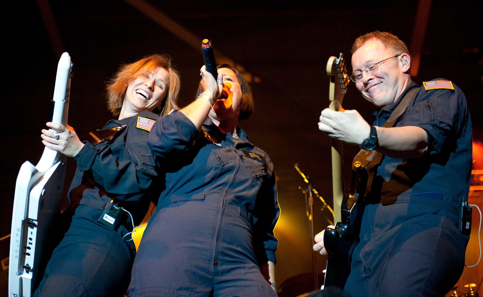 Members of Reserve Generation, Band of the U.S. Air Force Reserve, plays as the opening band for Daughtry and comedian Gabriel "Fluffy" Iglesias during an Operation Seasons Greetings Tour for Troops Dec. 6, 2011, at Incirlik Air Base, Turkey. The OSG is a 13-day, six-concert tour through Southwest Asia and Europe. (U.S. Air Force photo by Senior Airman Anthony Sanchelli/Released)