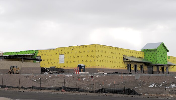 Construction of a new Malmstrom Exchange has been going on for nearly a year. Workers soon will finish laying bricks on the outside and start drywalling the inside. The construction is expected to be complete in June. (U.S. Air Force photo/Airman Cortney Paxton)