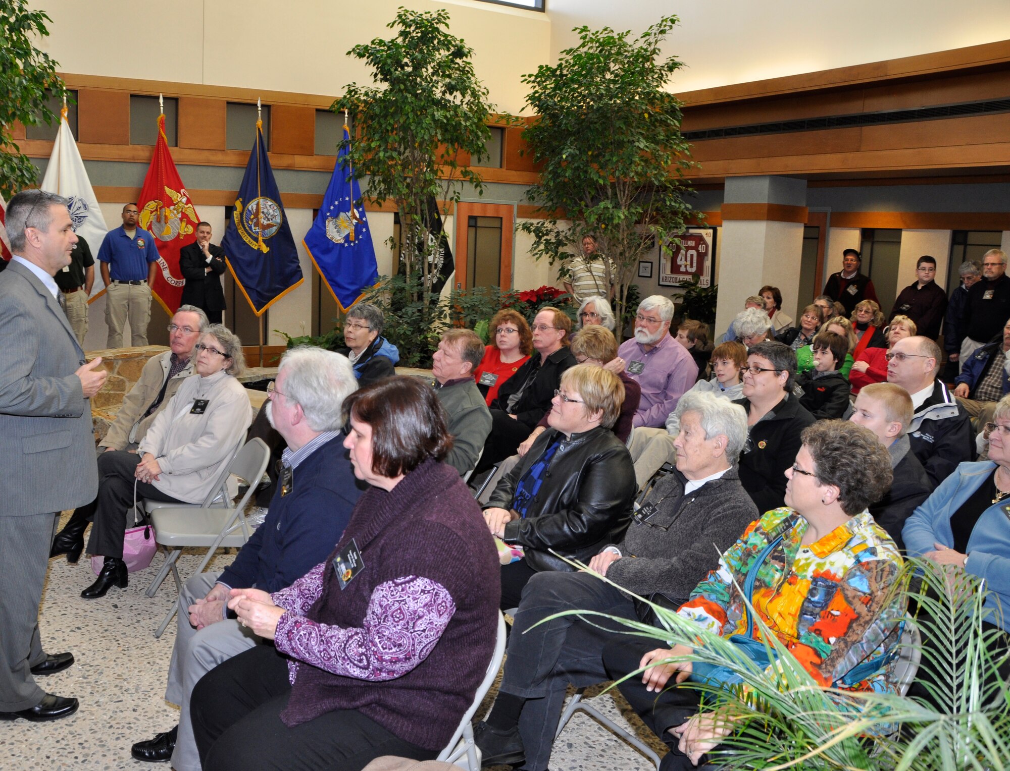William Zwicharowski, mortuary branch chief, answers questions from members of the Maine Funeral Directors Association at the Charles C. Carson Center for Mortuary Affairs, Dover Air Force Base, Del., Dec. 8, 2011. The association's mission is to promote the honor, dignity and interest of the profession. They are in the area to participate in "Wreaths Across America Day" and will place wreaths on headstones at Arlington National Cemetery, Dec. 10, 2011.  (U.S. Air Force photo/Tech. Sgt. Marvin B. Moore)