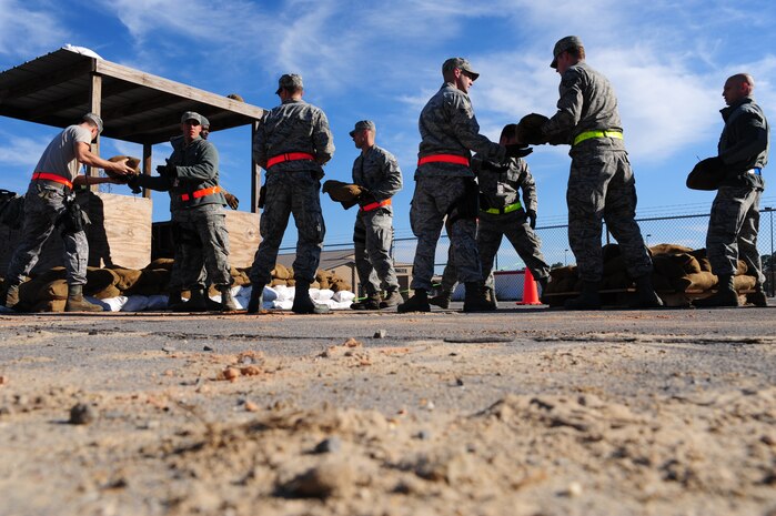 Airmen from Joint Base Charleston build Defensive Fighting Positions at Gulfport, Miss. Dec. 2, 2011. More than 600 Airmen simulated a deployment for the Operational Readiness Inspection. (U.S. Air force photo/Staff Sgt. Katie Gieratz)(Released)