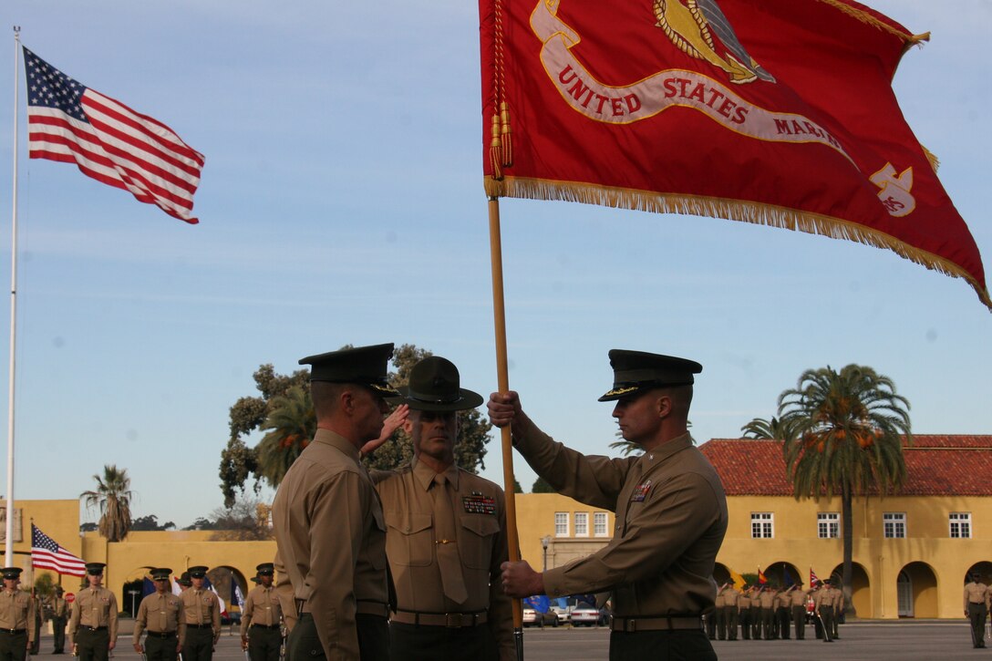 Lt. Col. Daniel R. Kazmier, branch head, Headquarters Marine Corps, assumed Lt. Col. Thomas G. McCann's position as command of 1st Recruit Training Battalion Dec. 9. Kazmier has held various billets during his Marine Corps career that began in 1980, this includes a sucessful tour as a drill instructor. In 1992 he graduated from University of Texas at Austin and commissioned as a Second Lieutenant. Now that Kazmier has been assigned to 1st Recruit Training Battalion he said he is honored. "I'm incredibly excited to be taking charge of First Recruit Training Battalion. I've had the chance to see them train and they are setting the standards. It's going to be and honor for me to take it to the next level," said Kazmier.
