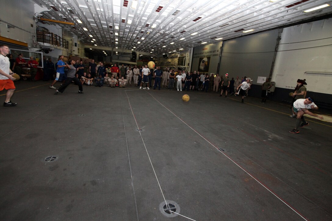 Marines with Recruiting Substation Bloomington hone their marksmanship skills with a friendly game of dodge ball on Dec. 10 after their monthly pool function. For more motivational moments, visits www.facebook.com/rstwincities.