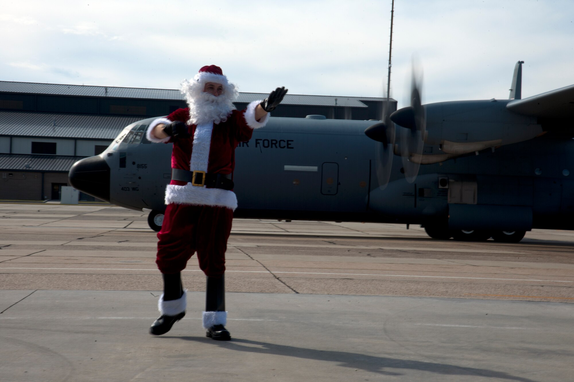Santa Claus arrives from the North Pole to visit the children of the 403rd Wing.