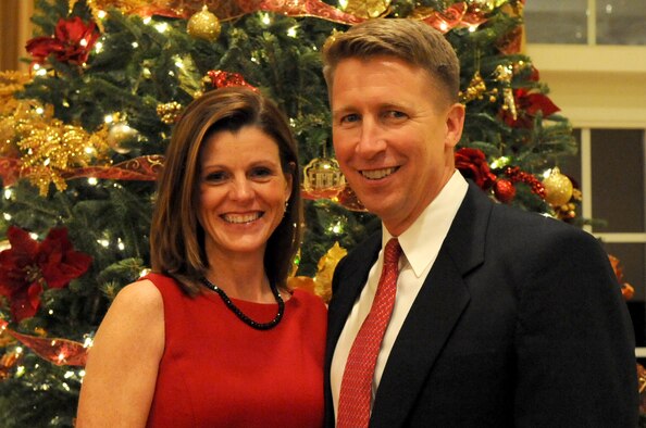 U.S. Air Force Col. Patrick Doherty and his wife Dee Dee pose for a photo during the holiday season on Seymour Johnson Air Force Base, N.C., Dec 5, 2010. Doherty is the 4th Fighter Wing commander and is a native of Bellevue, Neb. (U.S. Air Force photo by Staff Sgt. Courtney Richardson/Released) 


