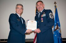 JOINT BASE ANDREWS, Md. -- The 459th Air Refueling Wing held a retirement ceremony for Command Chief Master Sgt. Clifford Van Yahres during the Unit Training Assembly here Dec. 3, 2011. Chief Van Yahres retired from the Air Force Reserve after 33 years of military service. His retirement ceremony was presided over by Col. (Ret.) Giordano McMullen, former commander of the 514th Airlift Mobility Wing, Joint Base McGuire-Dix-Lakehurst, N.J.. Chief Van Yahres served as command chief of the 913th Airlift Wing, Willow Grove Air Reserve Station, Pa., while Colonel McMullen was a commander there. (U.S. Air Force photo/Senior Airman Amber Russell)