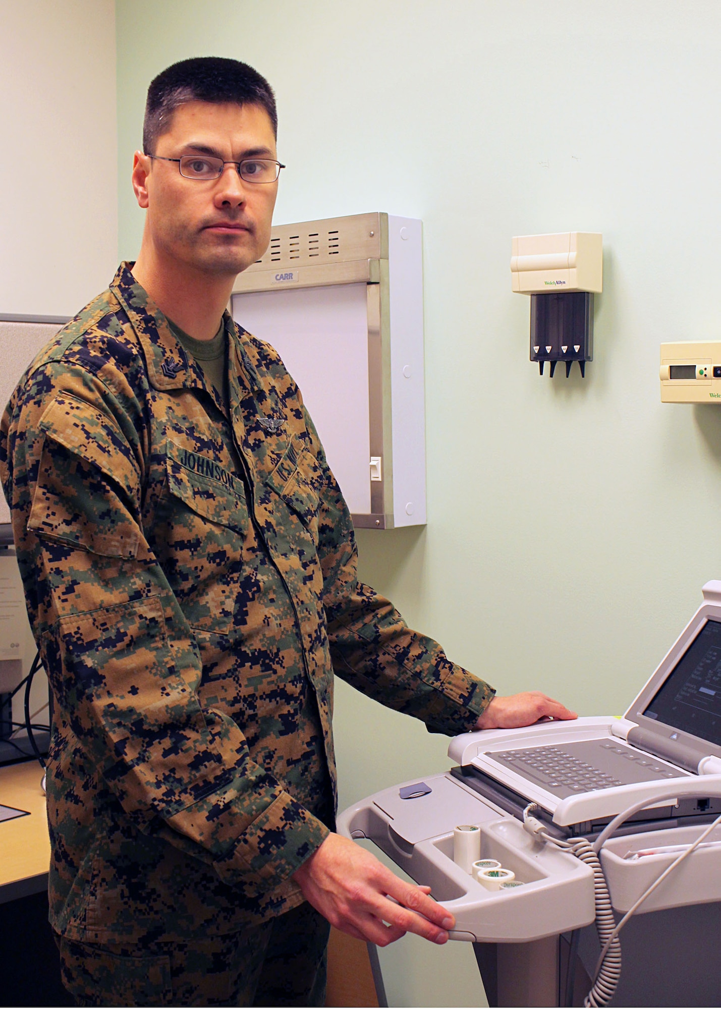U.S. Navy Hospital Corpsman 2nd Class (Air Warfare) Andrew J. Johnson, Squadron Corpsman, Marine Medium Helicopter Squadron 764 here, is Team Edwards Warrior of the Week. (U.S. Air Force Photo by Meredith Mingledorff)