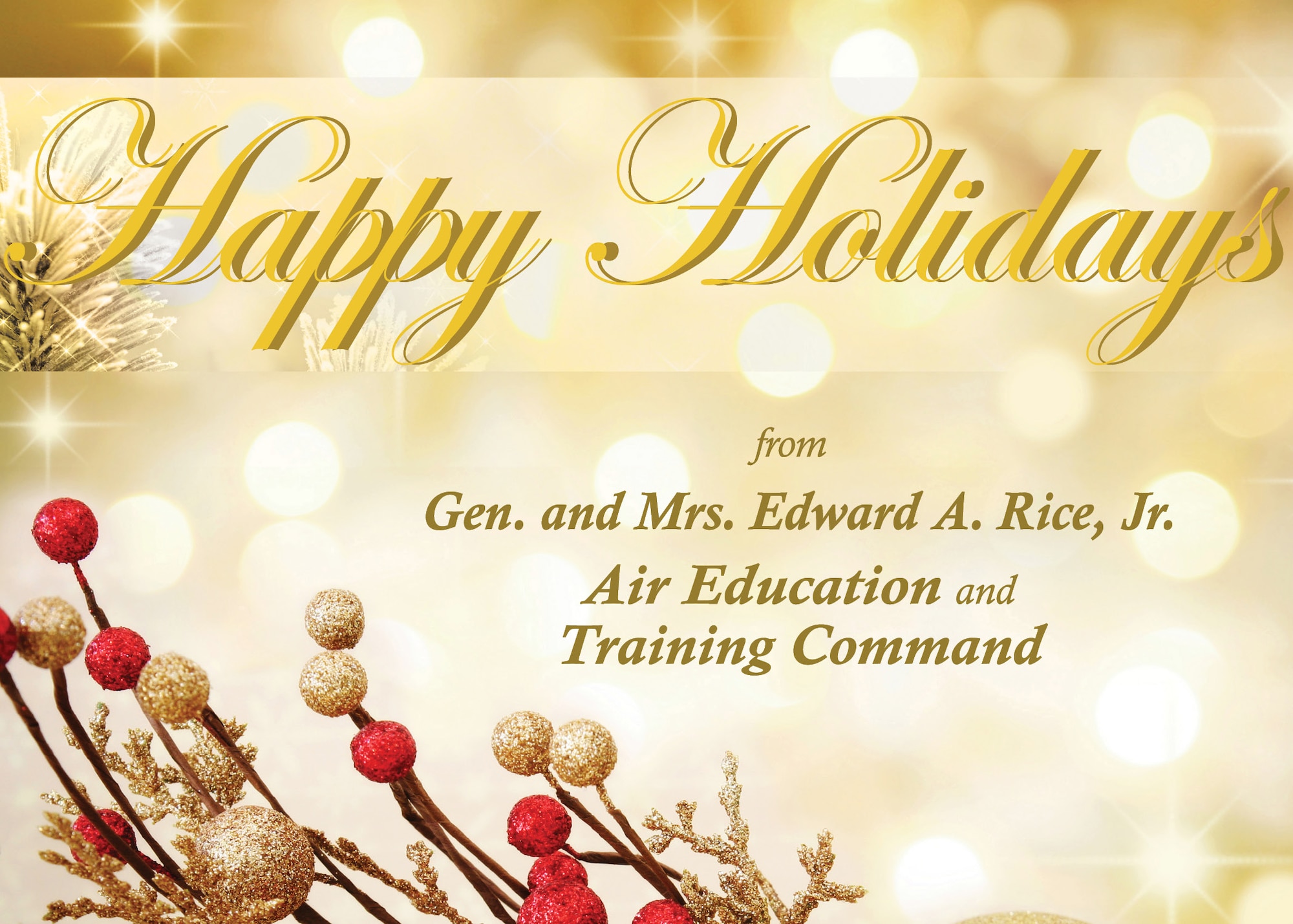 The bonds we build today serve to strengthen the command for tomorrow…and continue to make our United States Air Force the most respected airpower in the world.  Happy holidays, AETC.  Thank you for all that you do to keep our nation secure. (U.S. Air Force graphic)